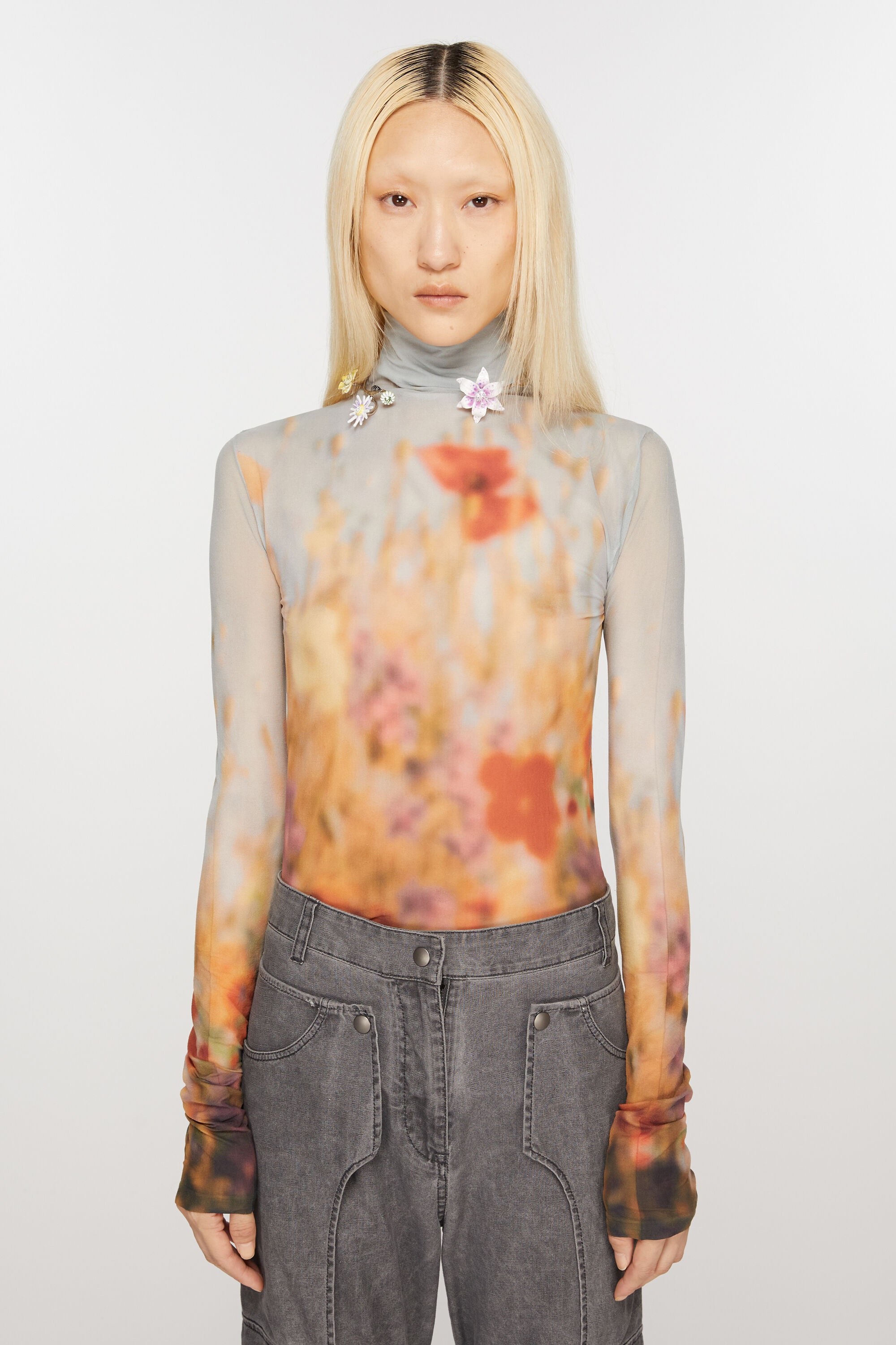 High neck seamless top - Grey/multi - 2