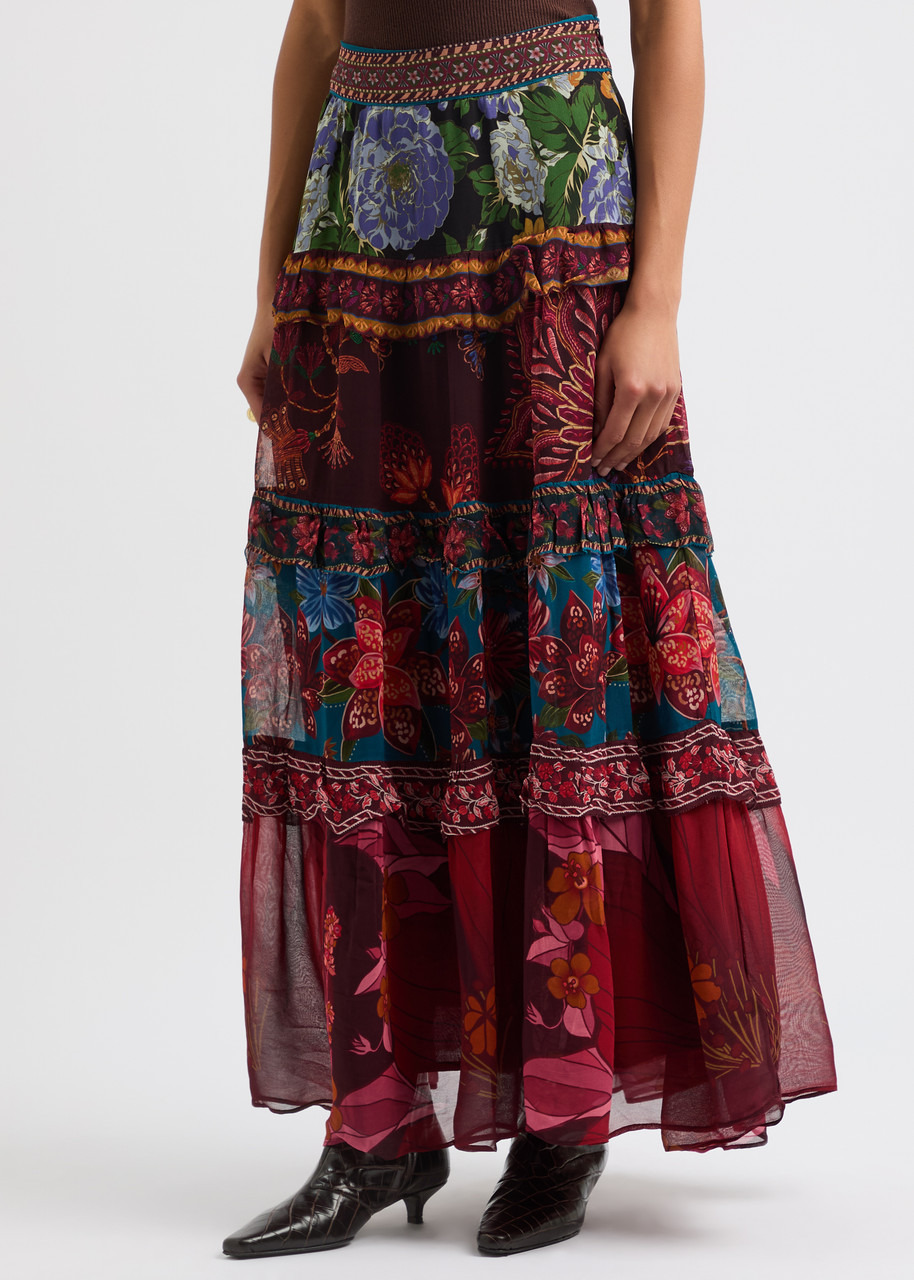 Farm Rio Ruffled Floral-print Chiffon Maxi Skirt - 2