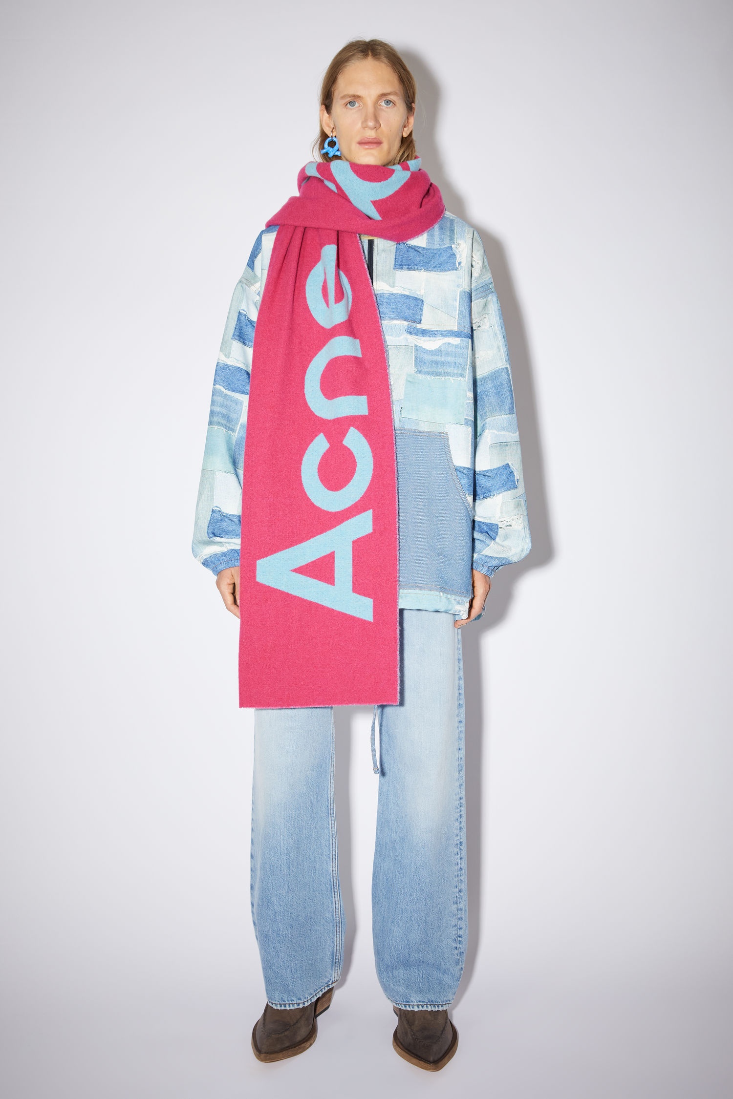 Jacquard logo scarf - Fuchsia pink/blue - 2