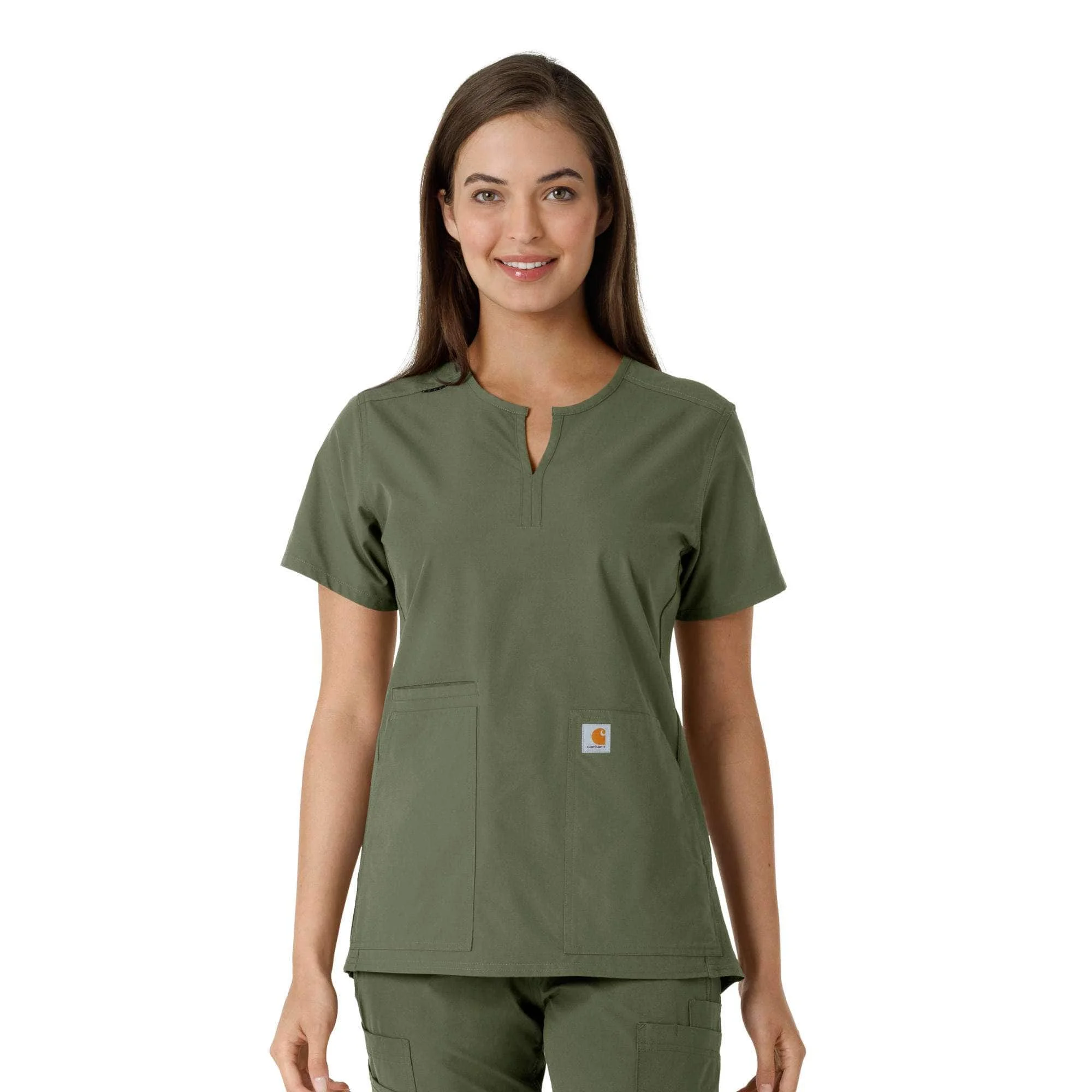 Women's Force Essentials Notch Neck Tunic Knit Panel Scrub Top - 1