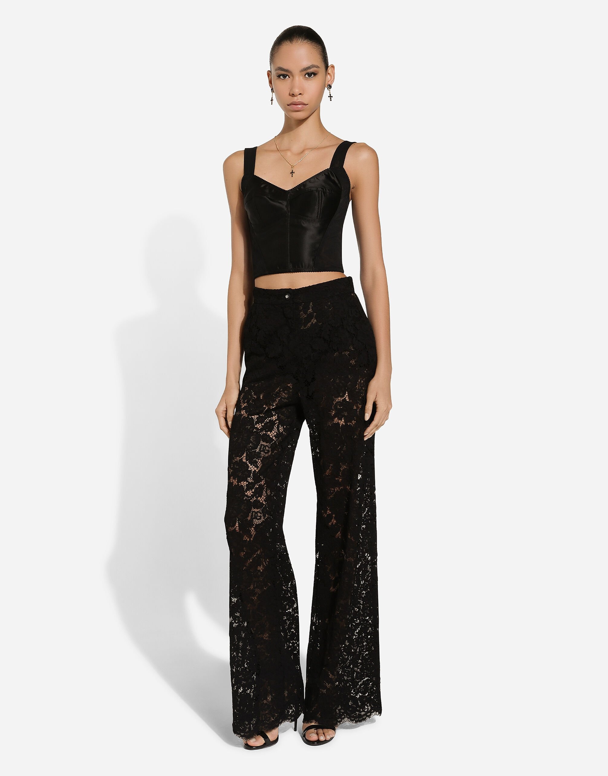 Flared floral cordonetto lace pants with DG logo - 2
