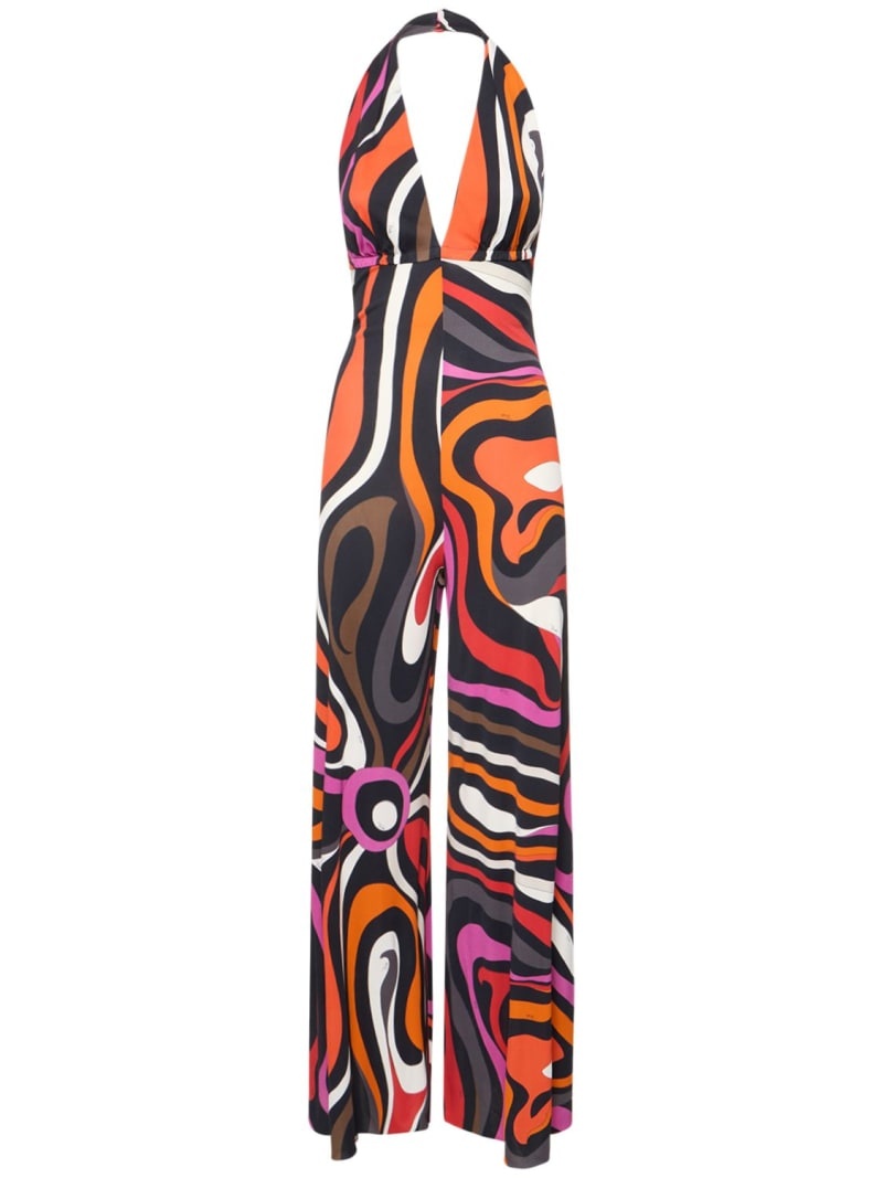 Marmo printed jersey halter jumpsuit - 1