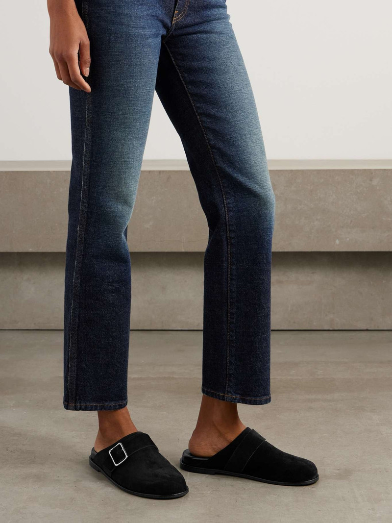 Aeyde Finja buckled suede mules Black outlook