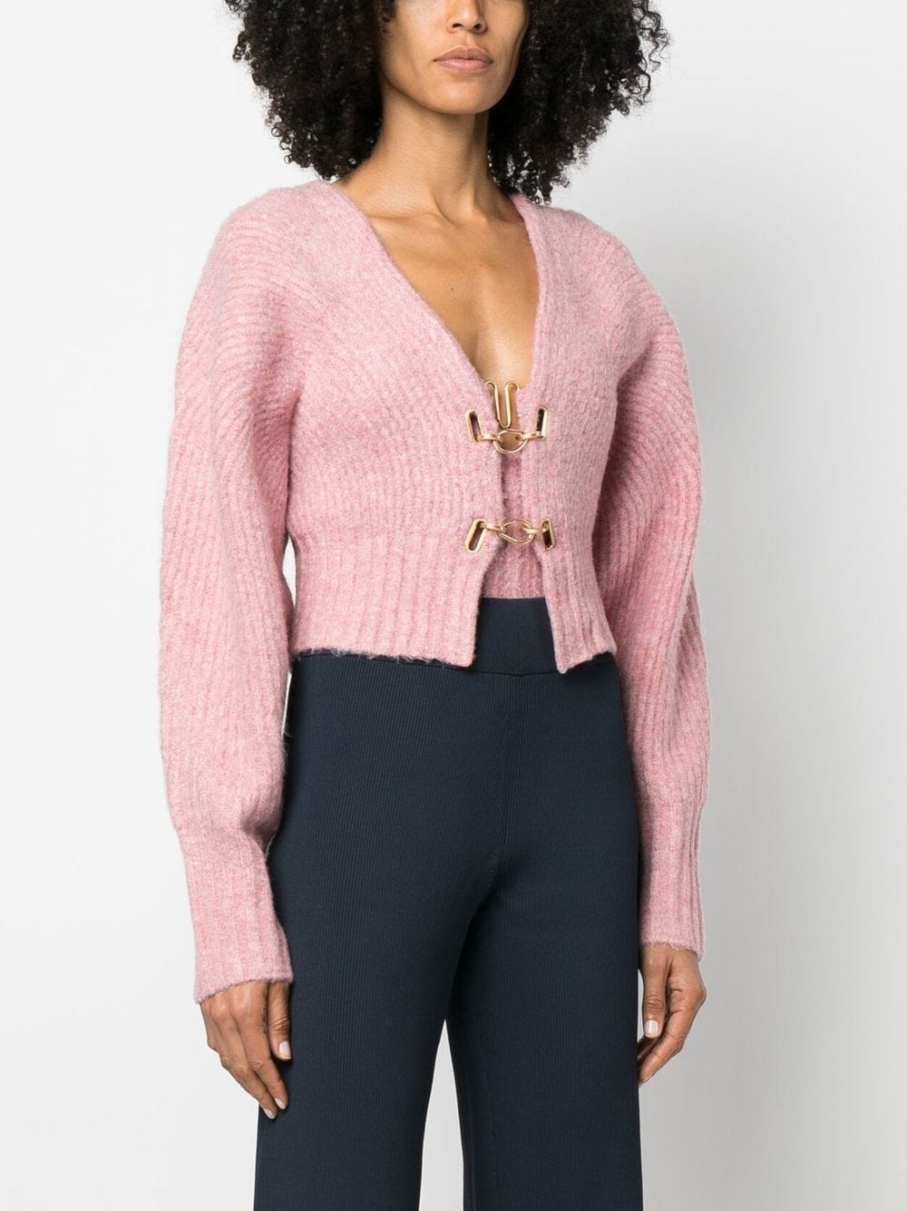 Casella hook-fastening cropped cardigan - 3