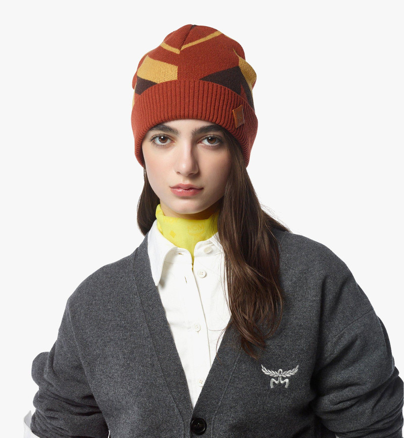 MCM Mega Herringbone Beanie in Wool-Cashmere Jacquard outlook
