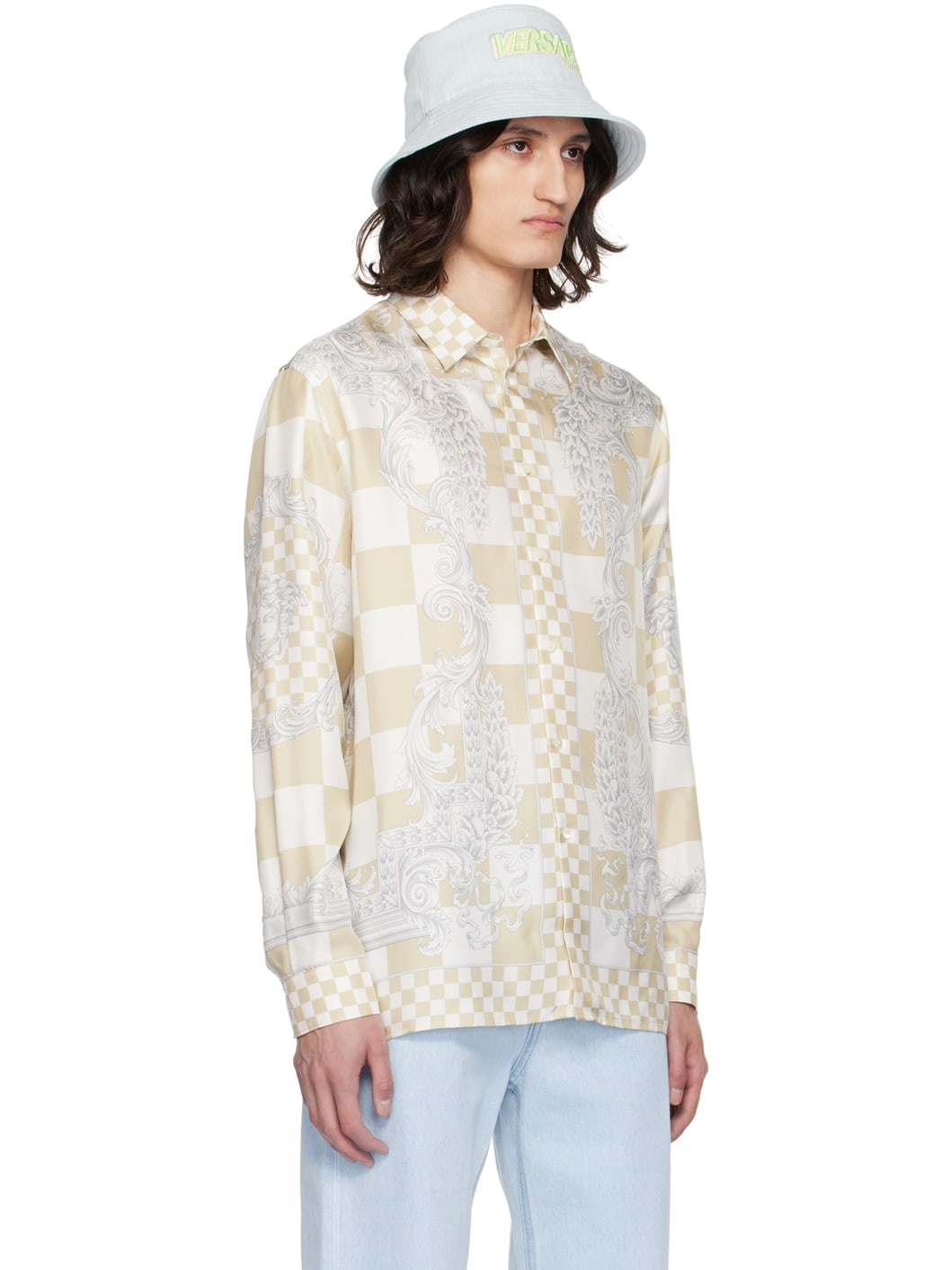 Beige & White Medusa Contrasto Shirt - 2