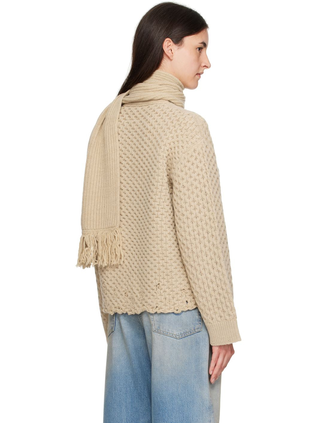 Beige Scarf Knit Sweater - 3
