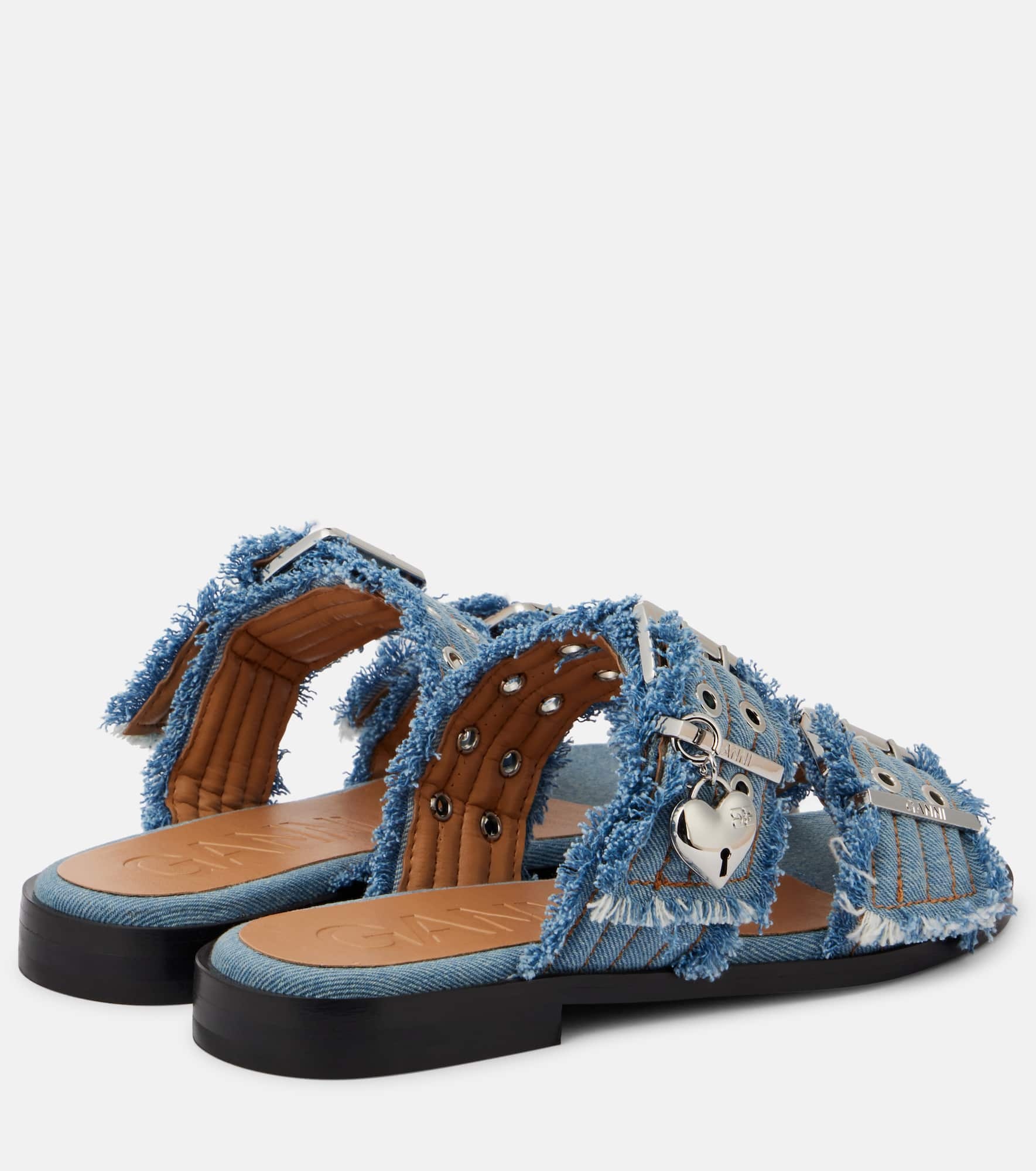 Fringed denim sandals - 2