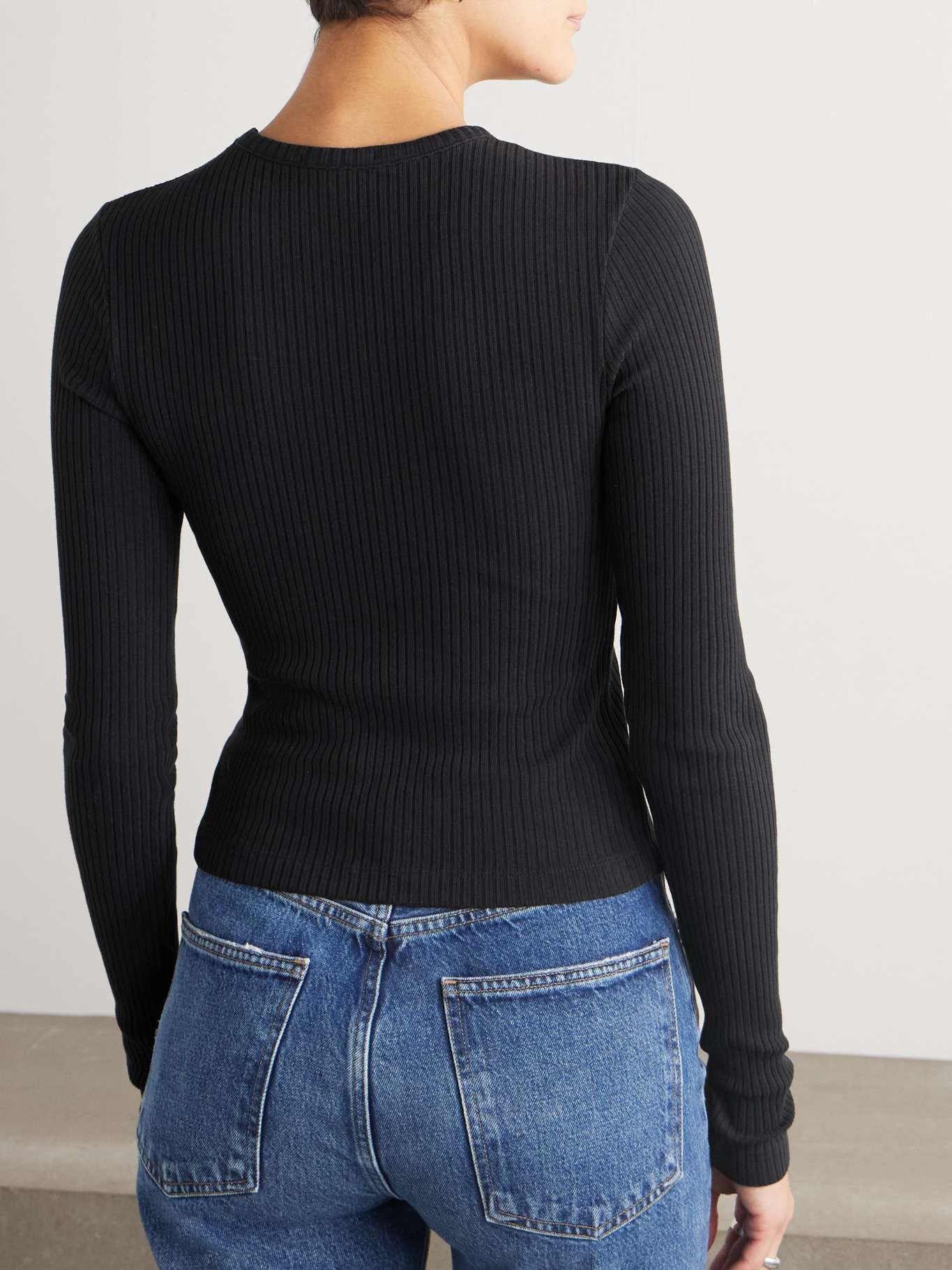Alma ribbed stretch organic cotton top Black - 4