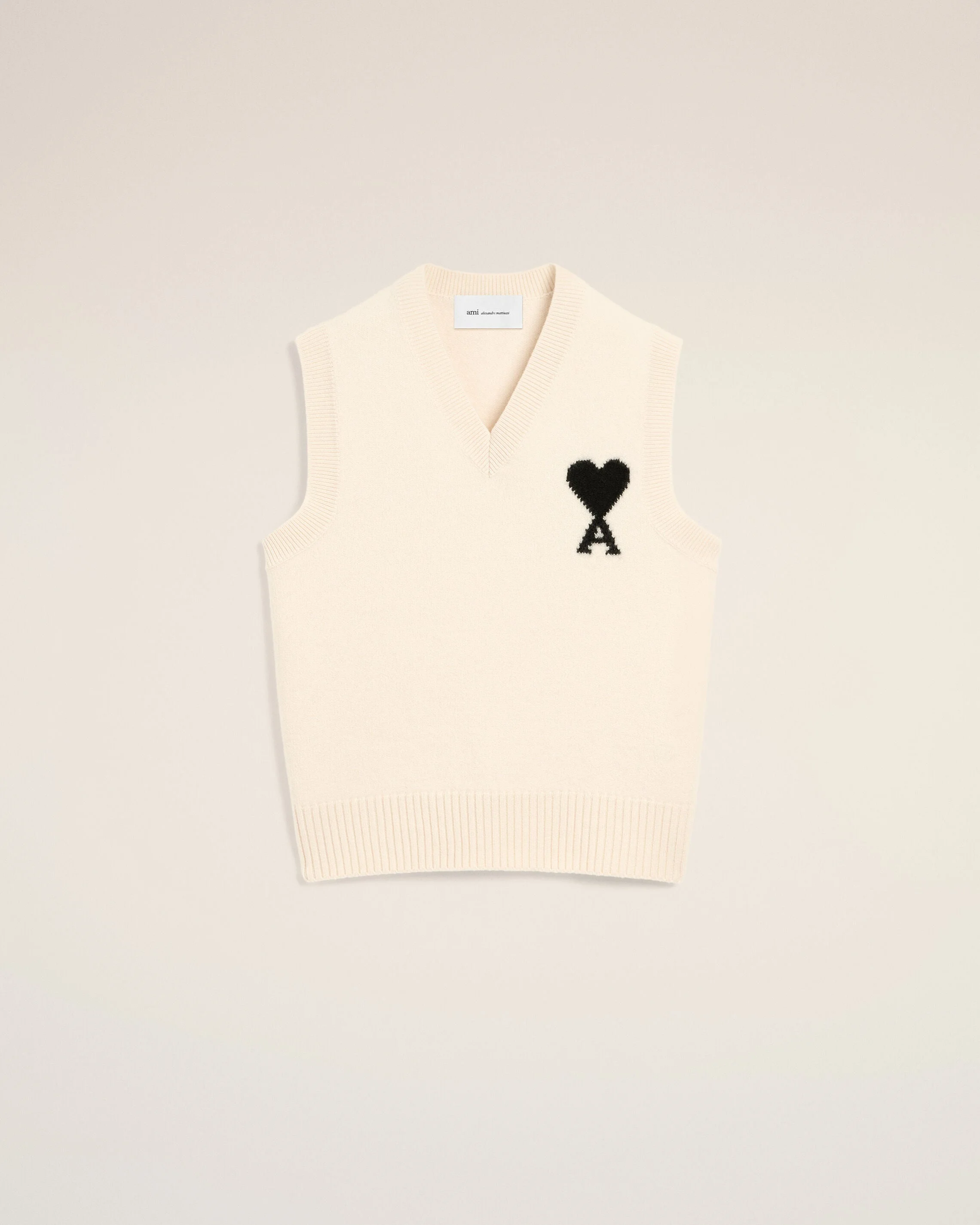 WHITE SLEEVELESS WOOL SWEATER WITH AMI DE COEUR - 1