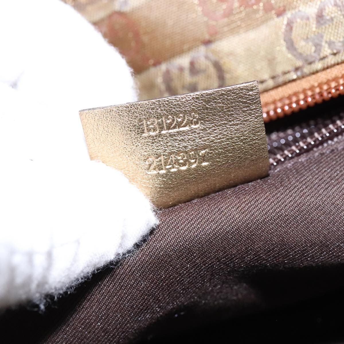 GUCCI GG Crystal Sherry Line Hand Bag Gray Gold Brown - 12