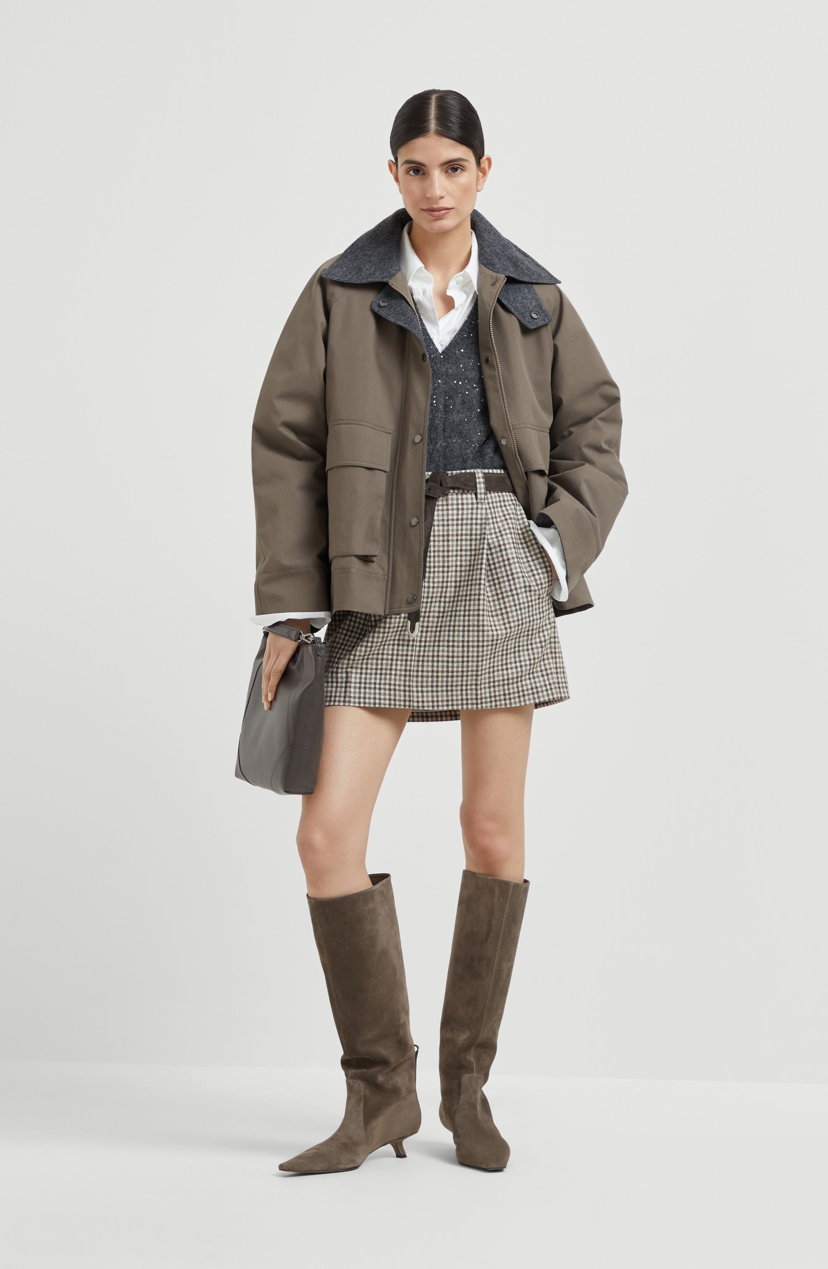 Brunello Cucinelli Checked flannel mini skirt in Brown at Nordstrom - 5