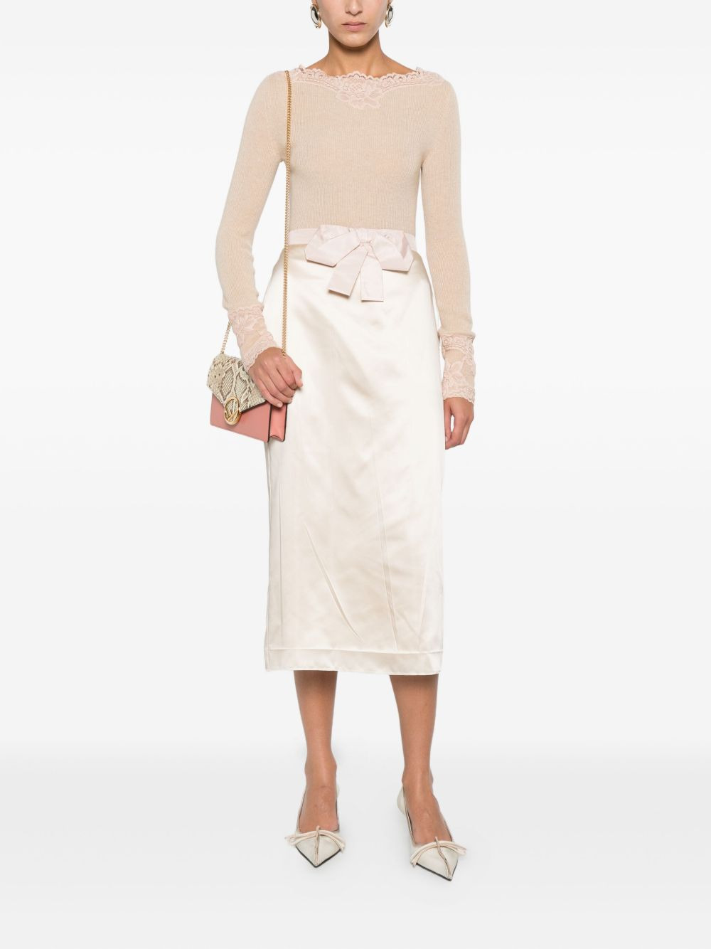 bow-detail silk skirt - 2