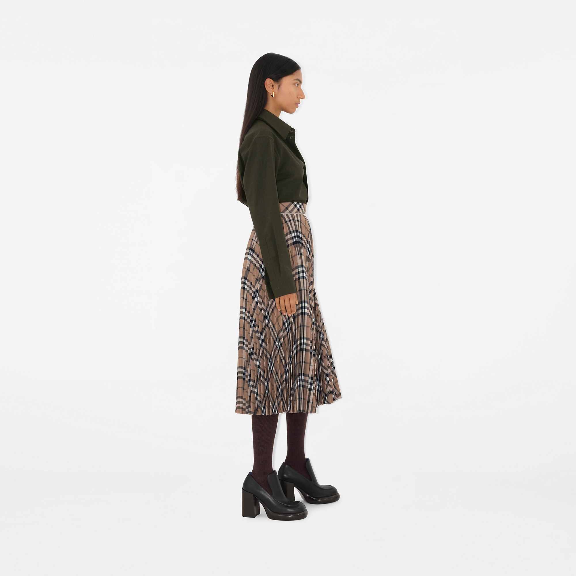 Pleated Check Wool Blend Skirt - 3
