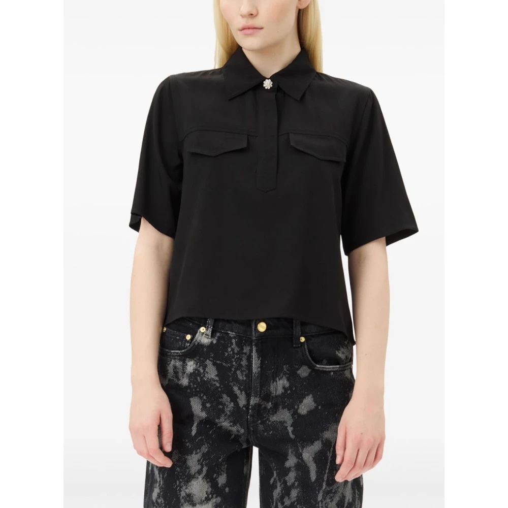 GANNI BLACK FLORAL SPARKLE MOTORCYCLE BLOUSE | miinto