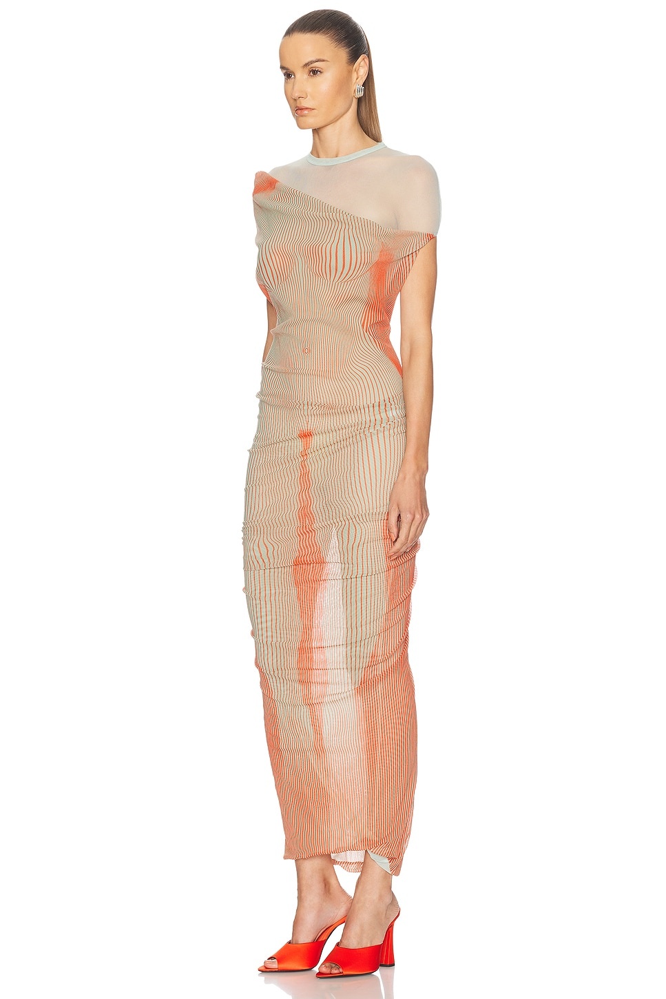 Pinstripe Body Morphing Long Dress - 3