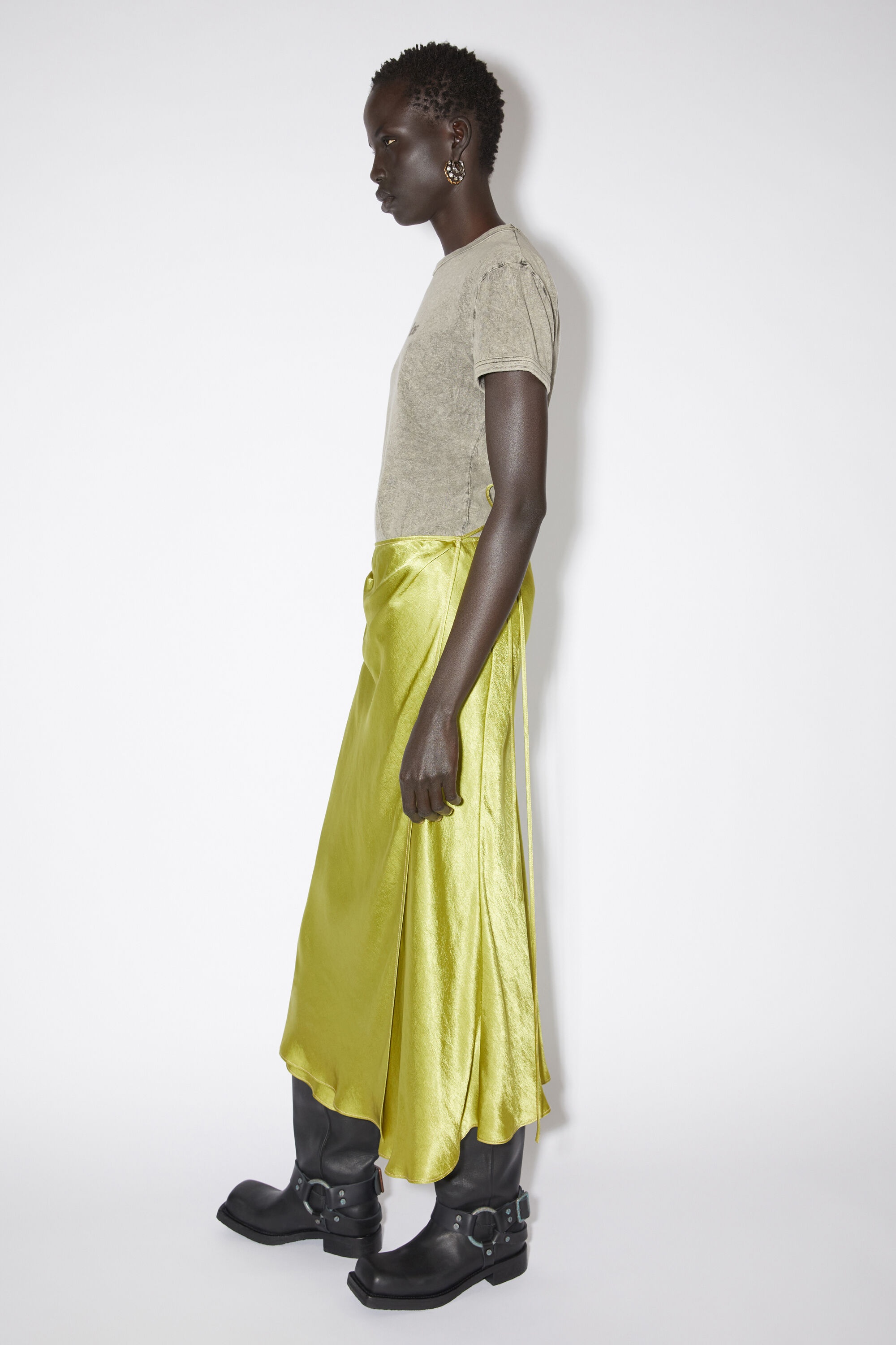 Satin wrap skirt - Light olive - 4