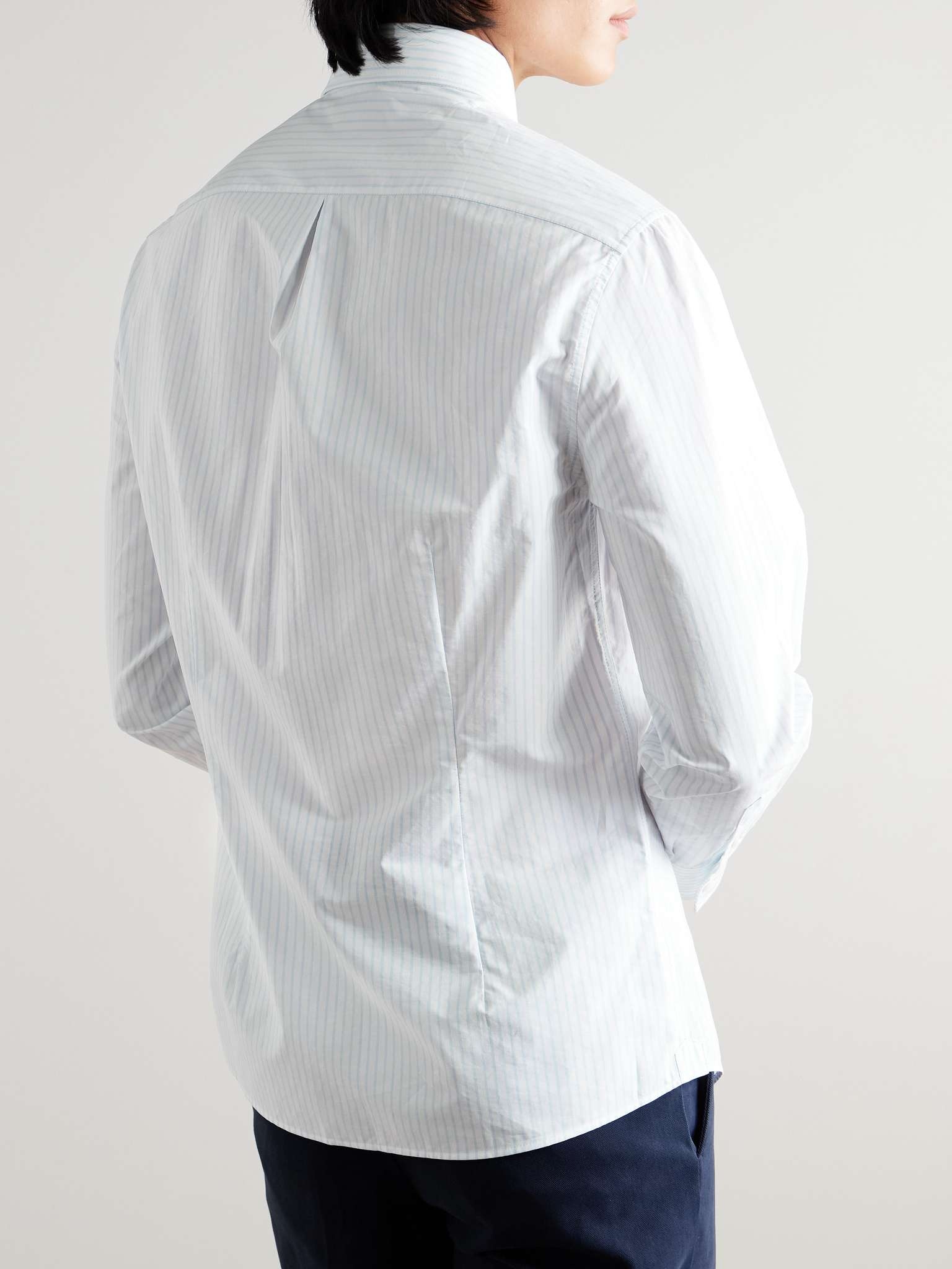 Button-Down Collar Striped Cotton Shirt - 4