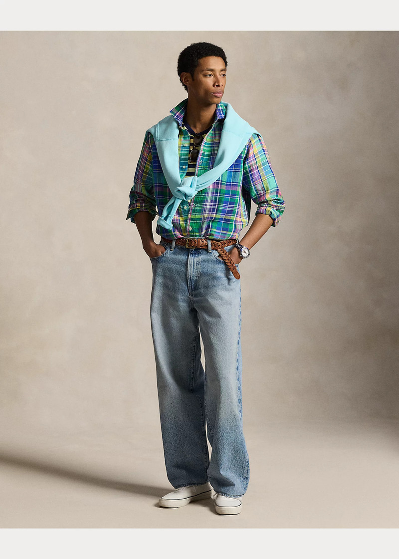 Classic Fit Plaid Slub Linen Shirt 3