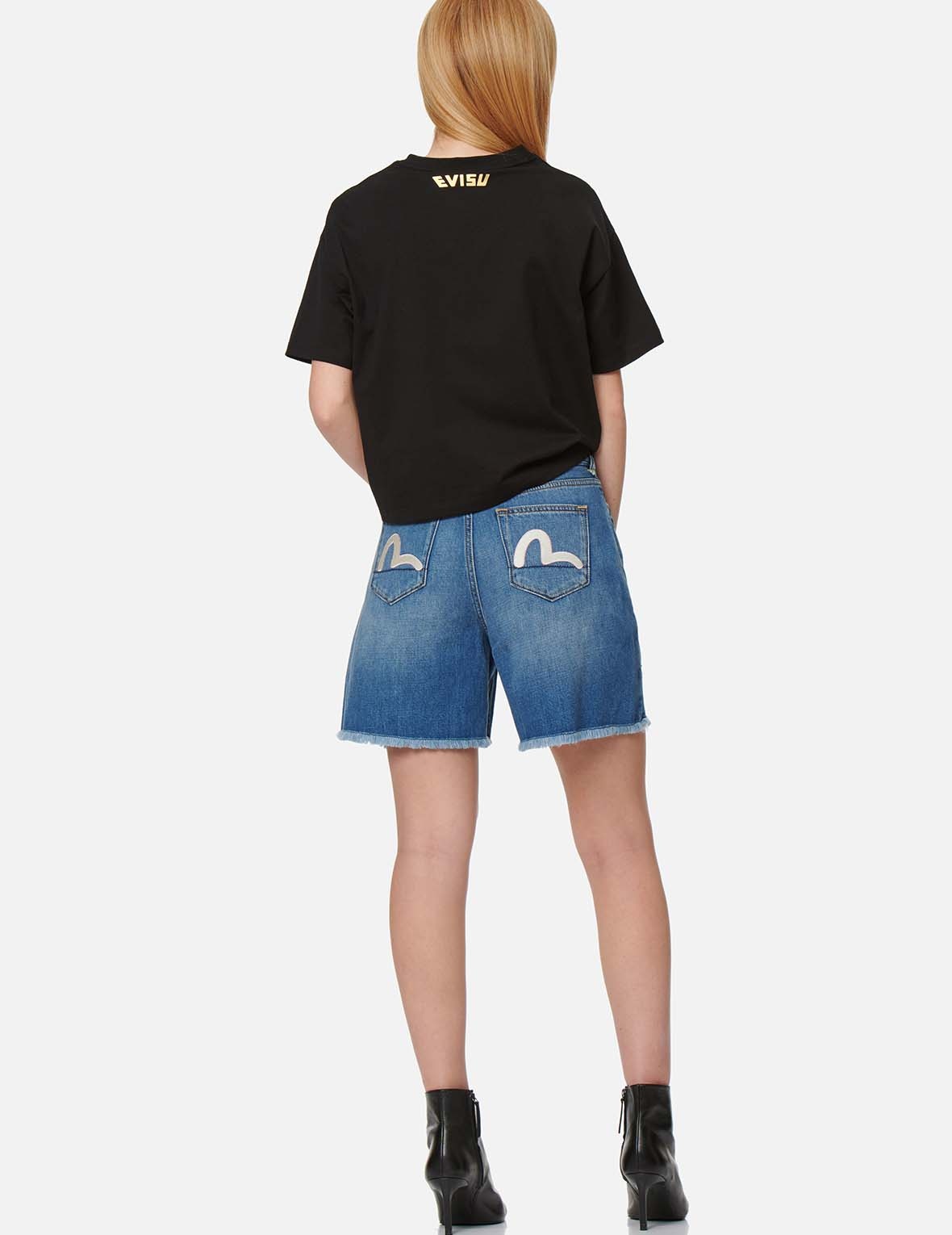 SEAGULL EMBROIDERY DISTRESSED DENIM SHORTS - 6