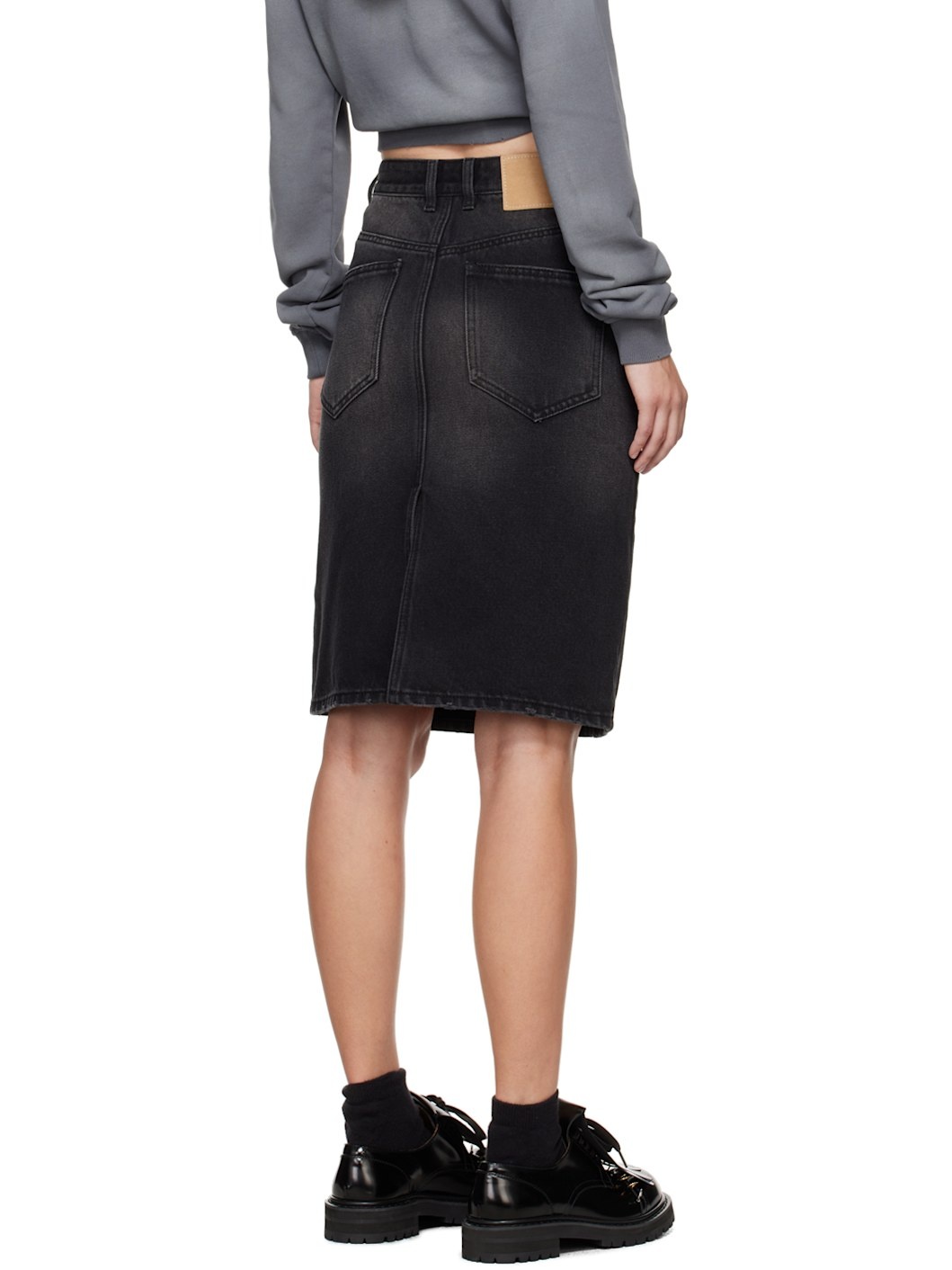 Black Washed Denim Midi Skirt - 3