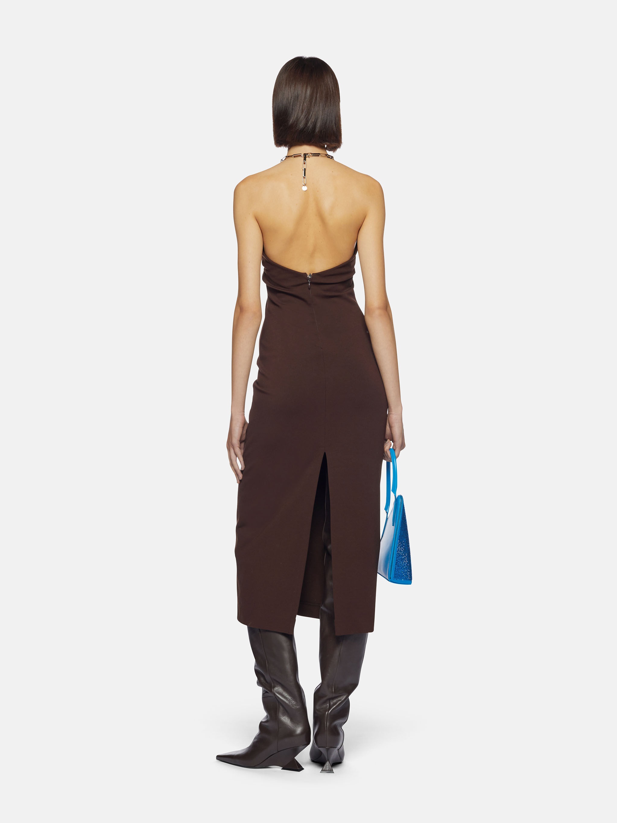 ''GIONA'' DARK BROWN MIDI DRESS - 3