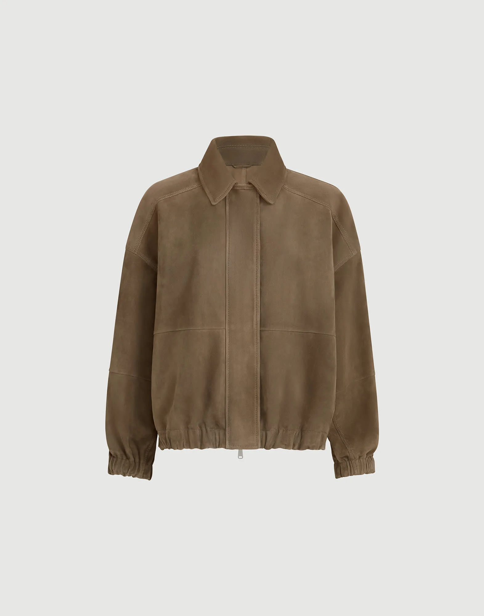 Couture suede outerwear jacket with shiny zipper pull - 1