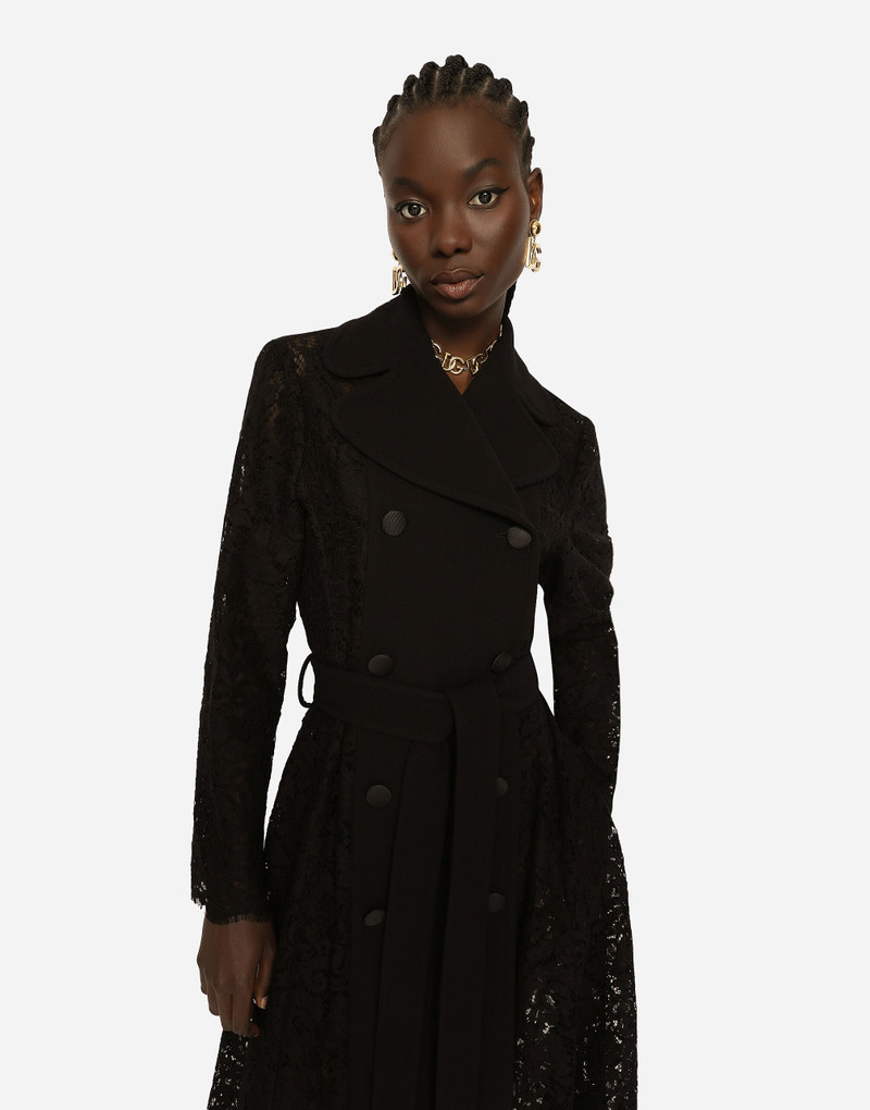 Dolce & Gabbana Belted double-breasted crepe and lace coat outlook