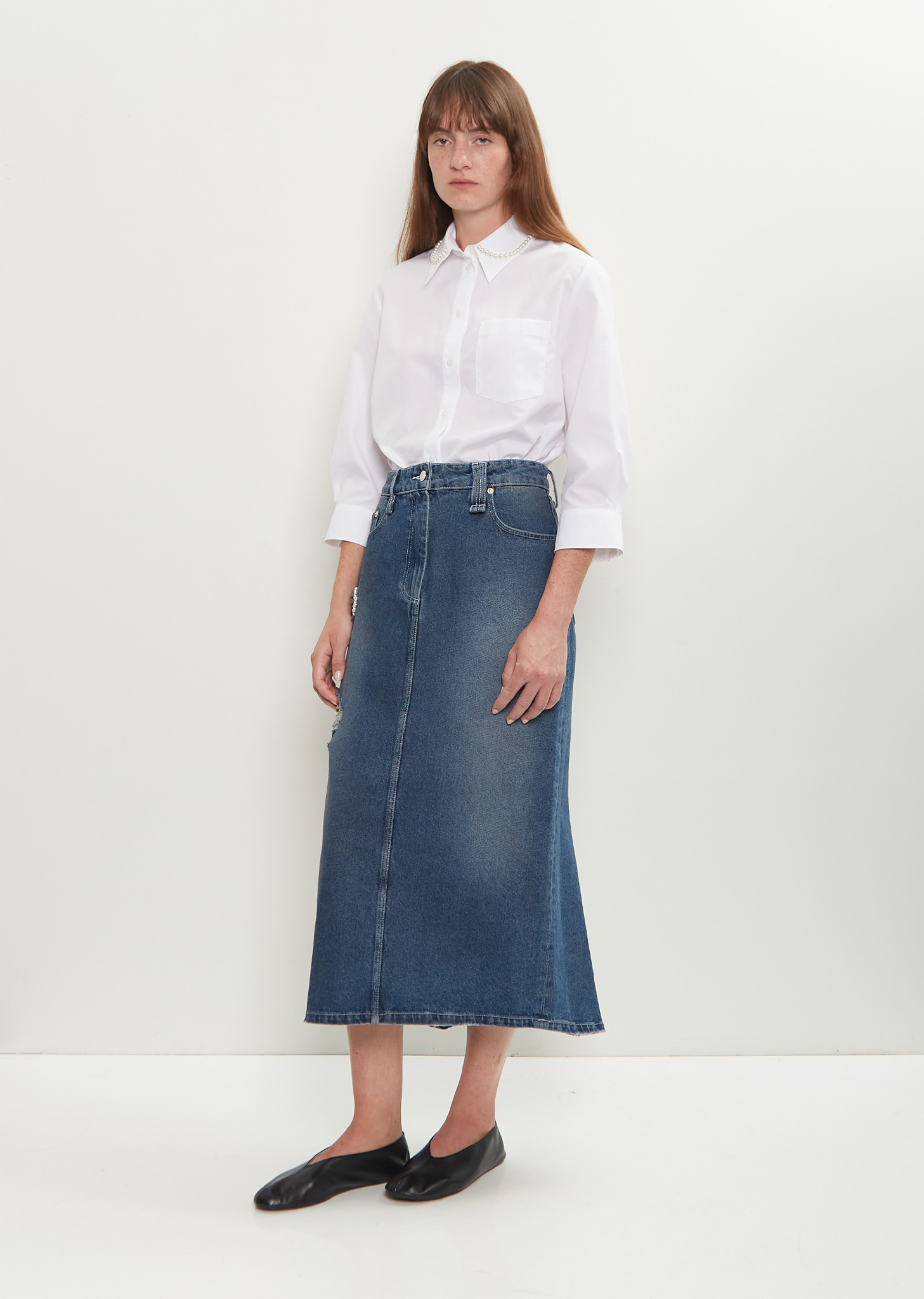 Embellished Denim Flare Skirt - 4