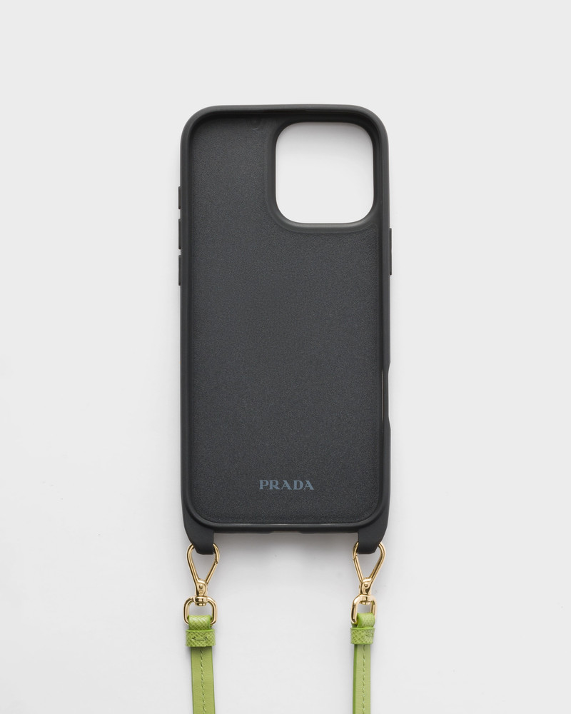 Saffiano leather case for iPhone 16 Pro Max with shoulder strap 3