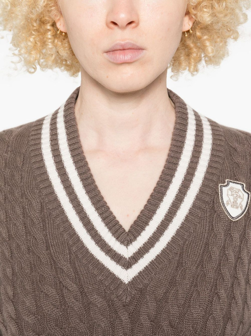 cable-knit V-neck sweater 5