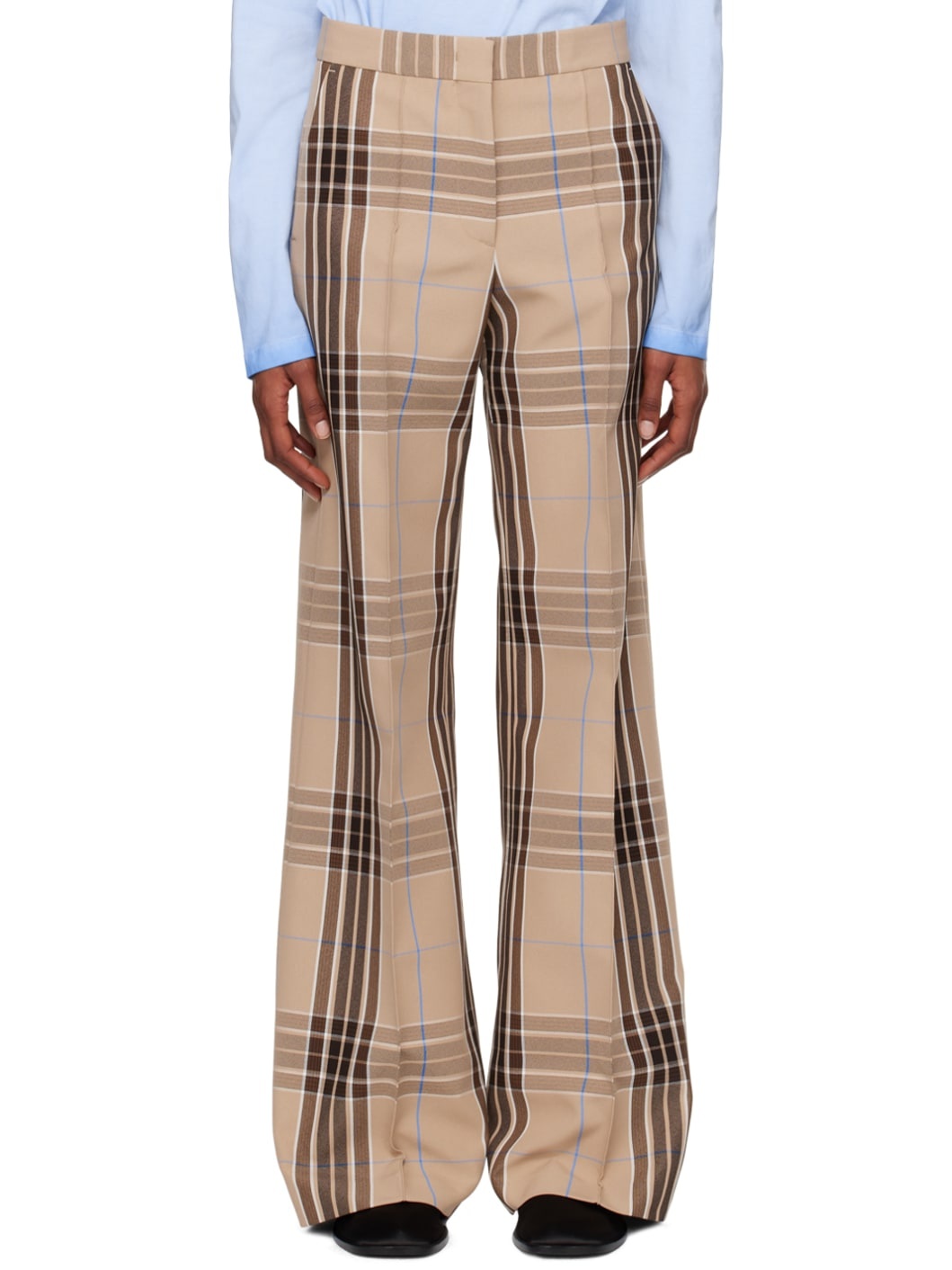 Beige Check Trousers - 1