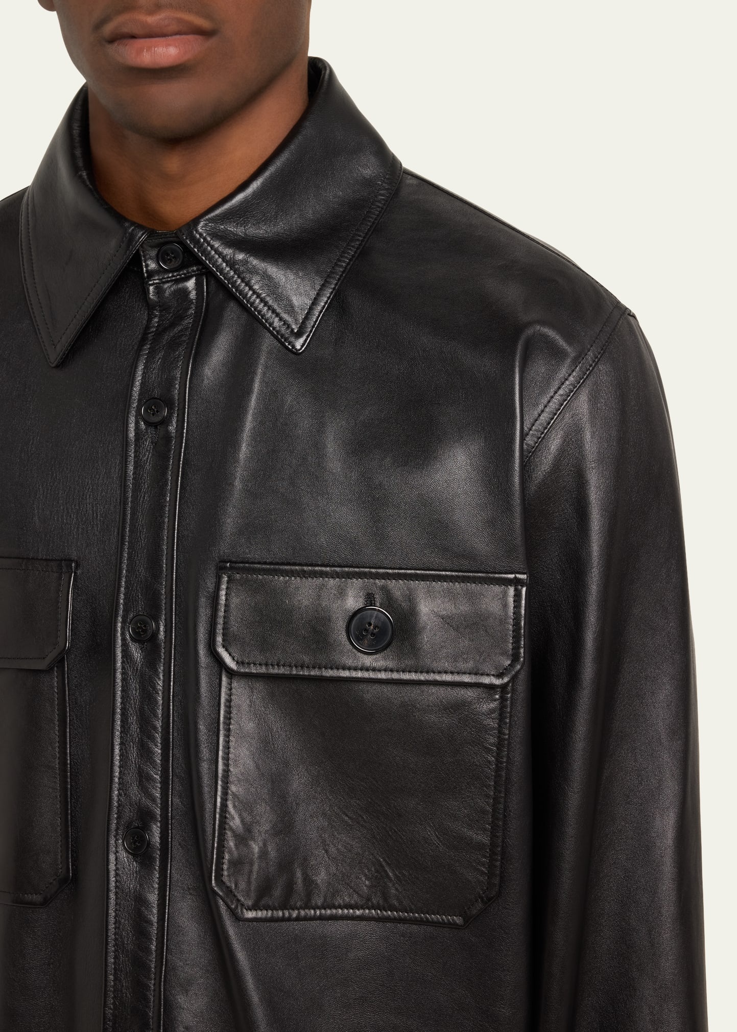 Men's 2-Pocket Leather Overshirt - 5