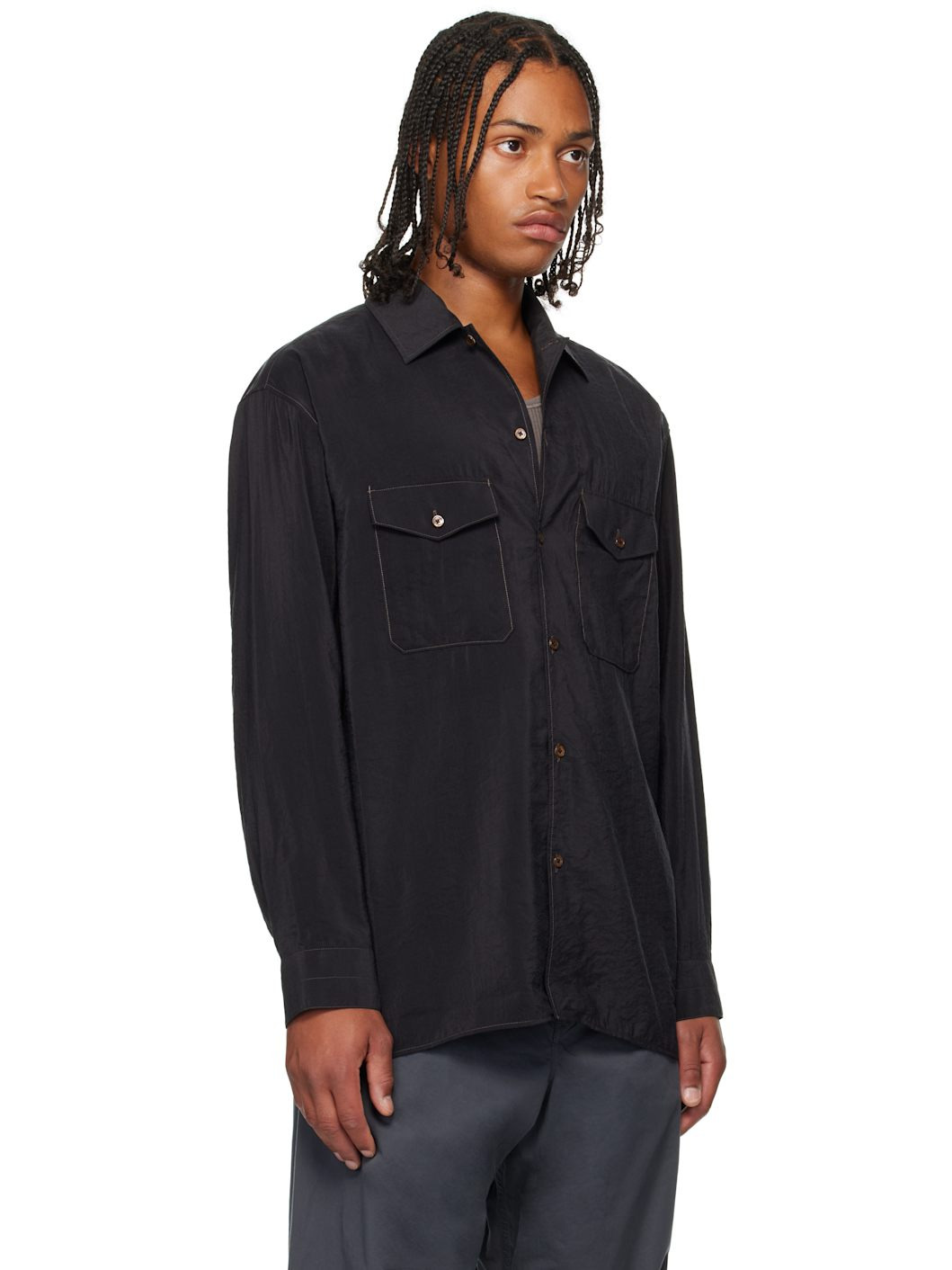 Black Convertible Collar Shirt - 2