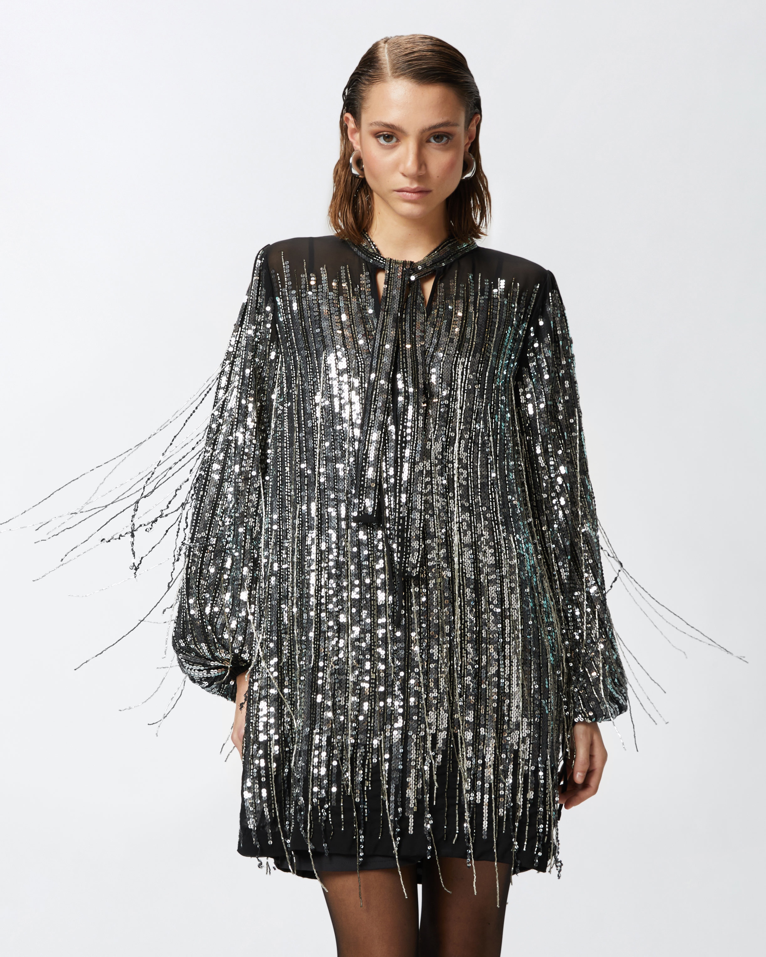 MINI DRESS WITH SEQUINS AND FRINGING - 2