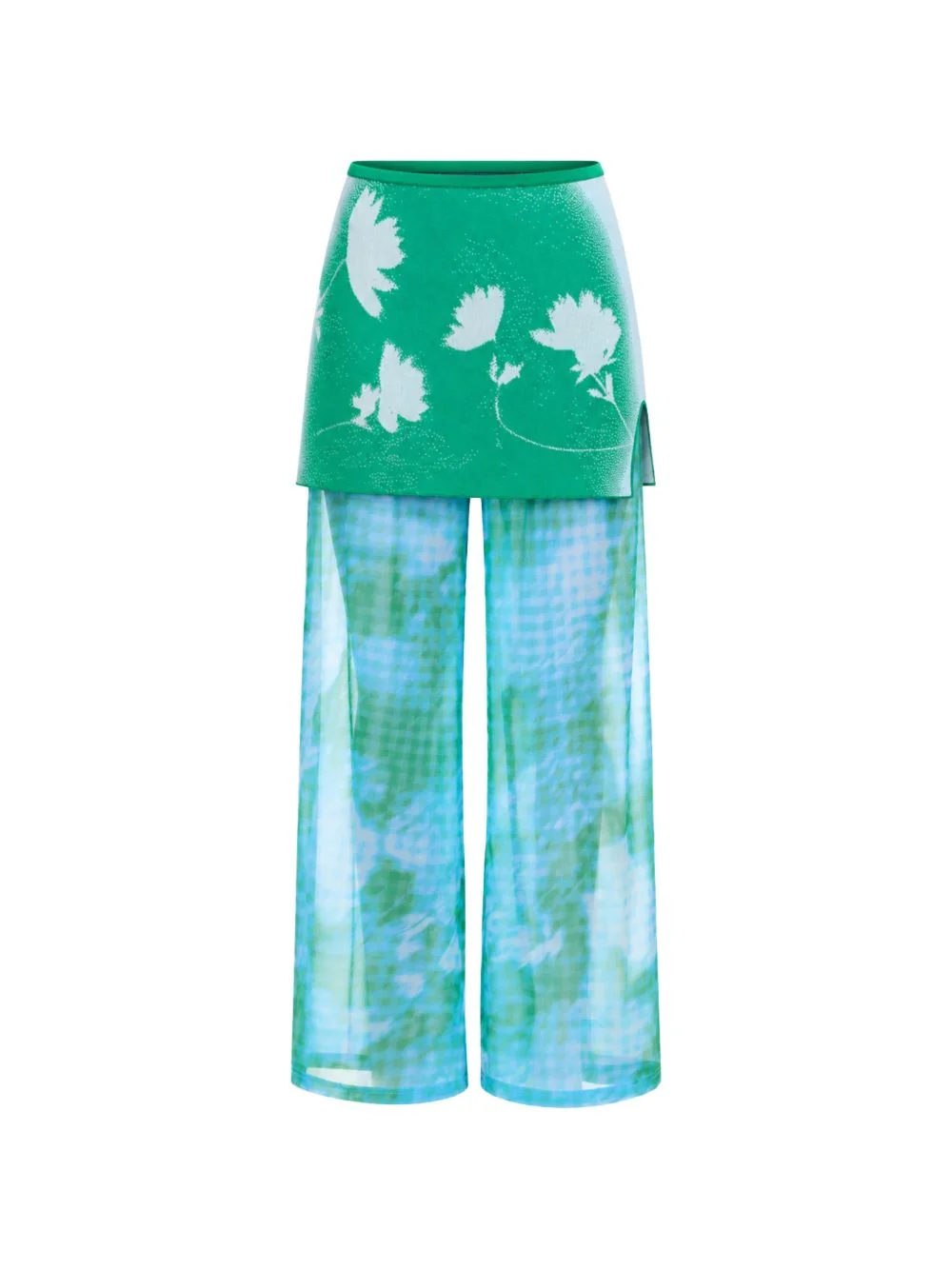 floral-print layered-panel trousers - 1