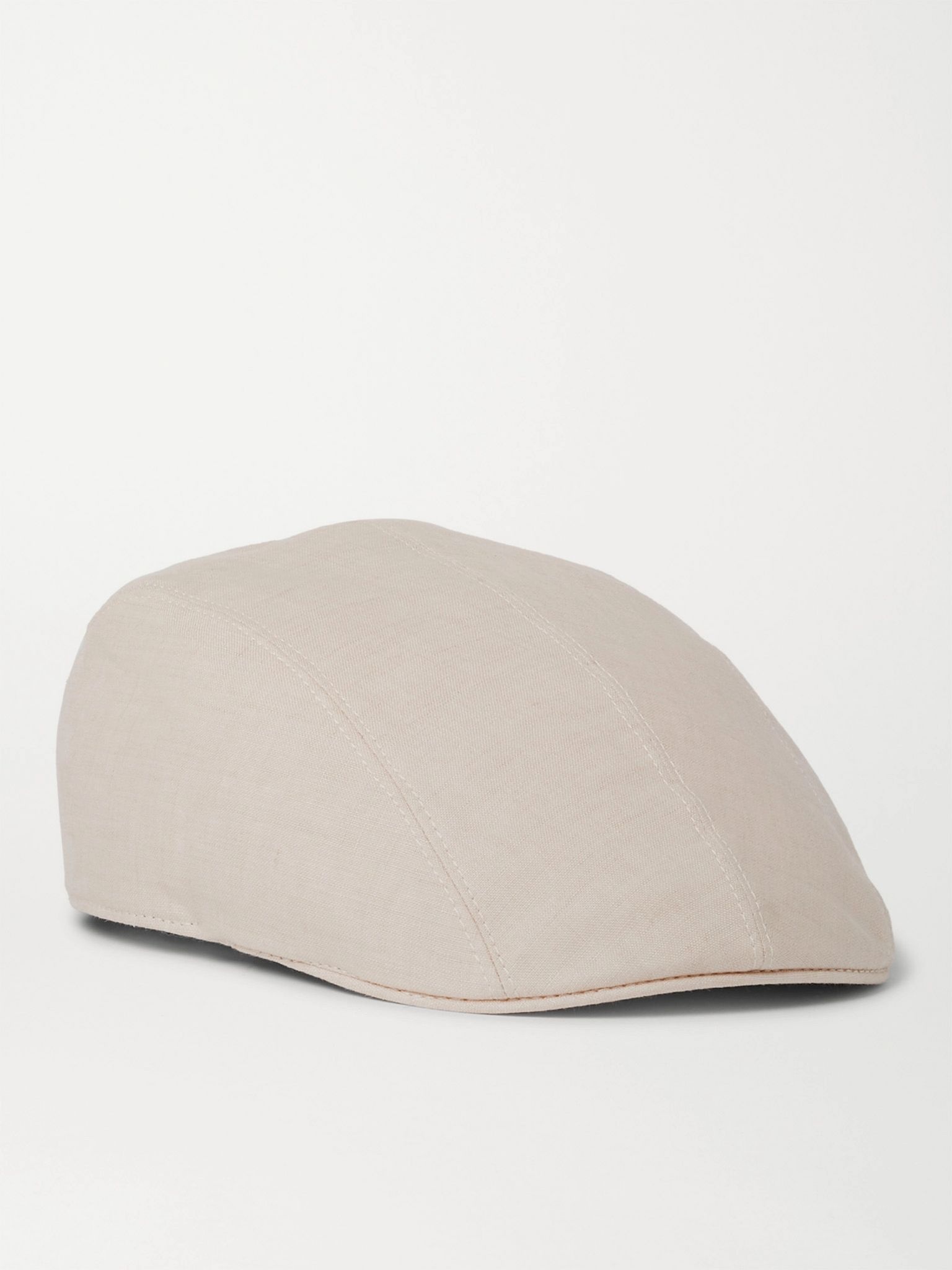 Leather-Trimmed Linen Flat Cap - 1