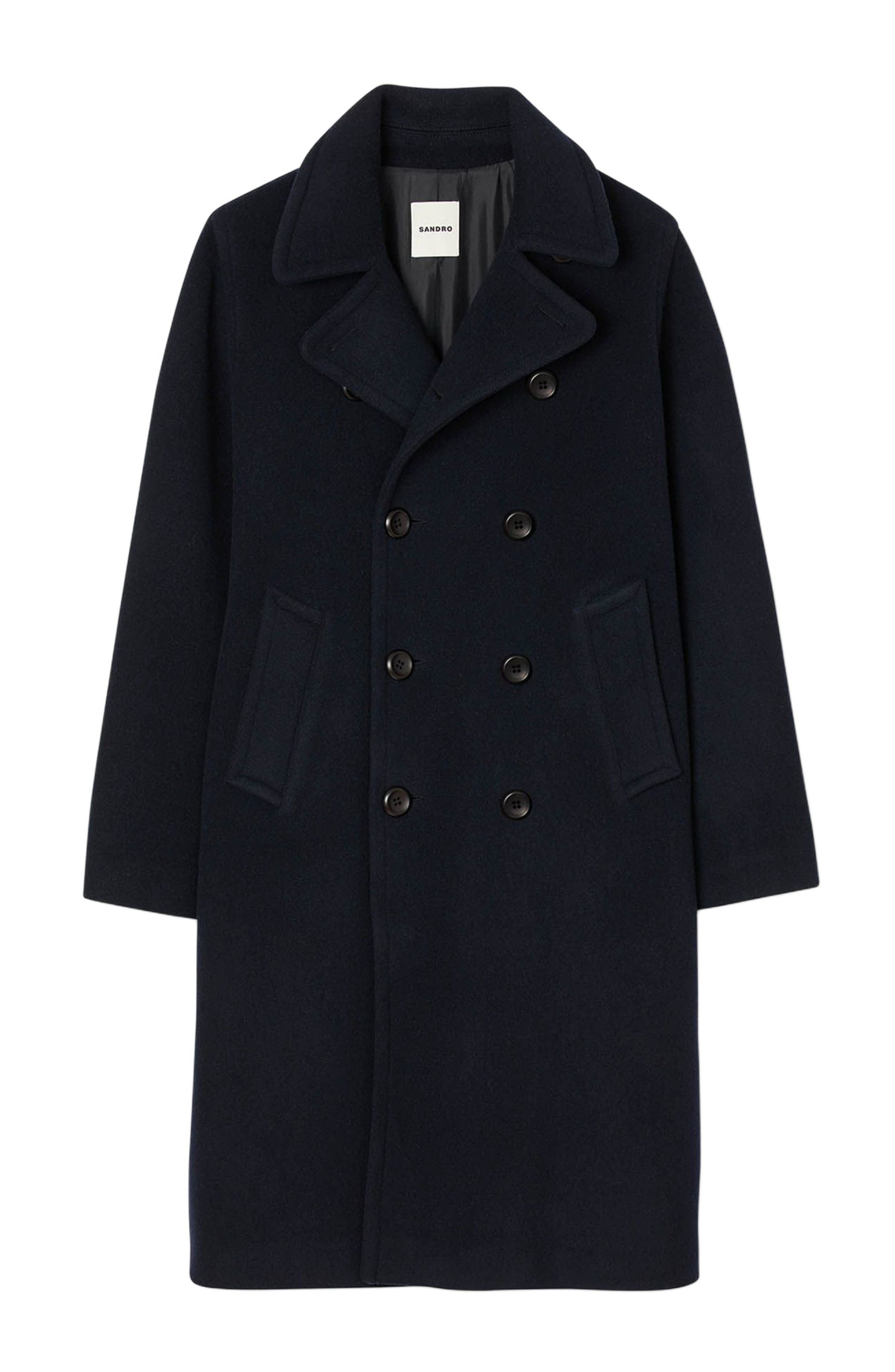 SANDRO Double-breasted wool coat in Navy Blue at Nordstrom - 5