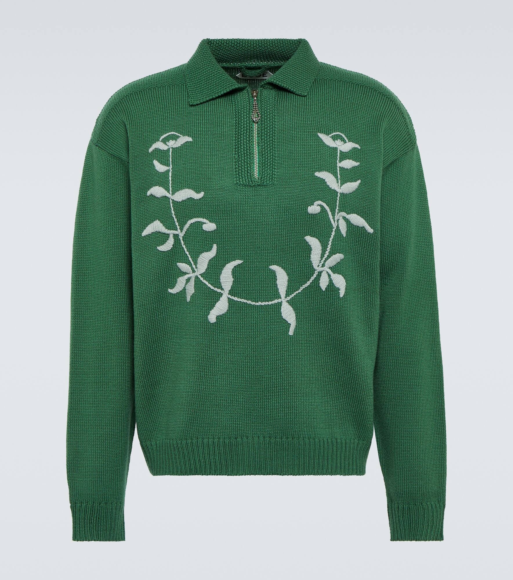 Embroidered wool polo sweater - 1