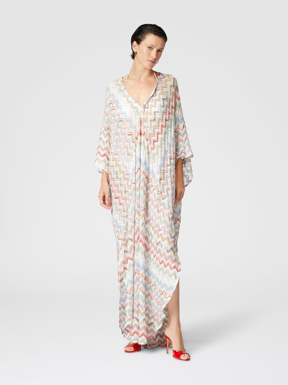 Long kaftan with 3D zig zag lamé and batwing sleeves - 2