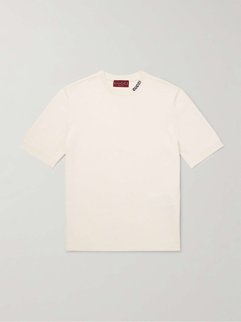 Logo-Intarsia Silk and Cotton-Blend T-Shirt - 1