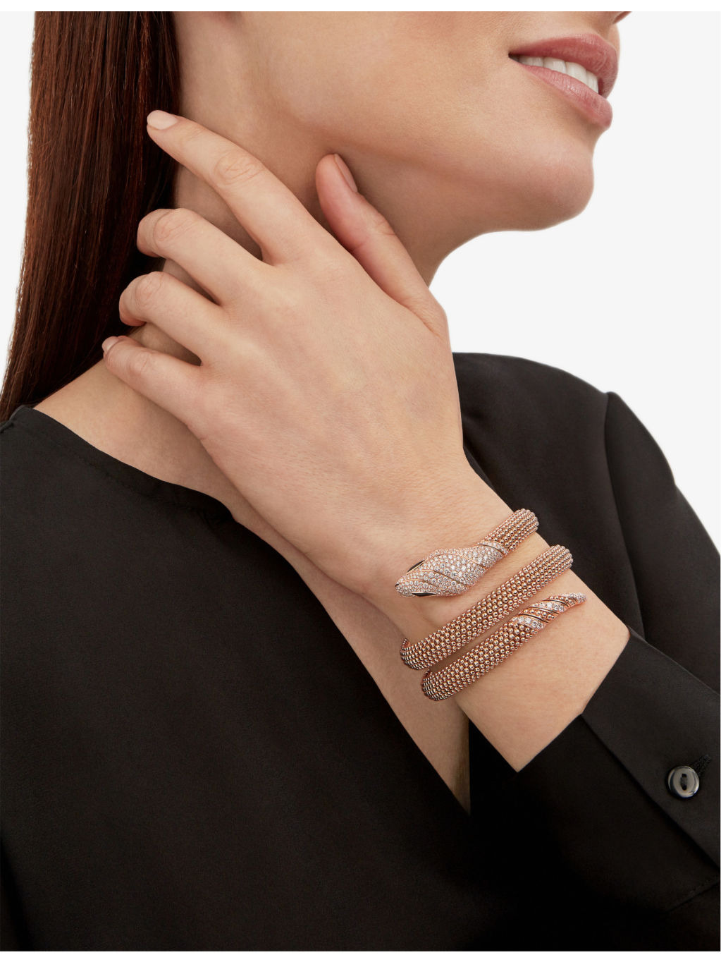 Serpenti Pallini 18ct rose-gold 3.13ct brilliant-cut diamond and onyx bracelet - 3