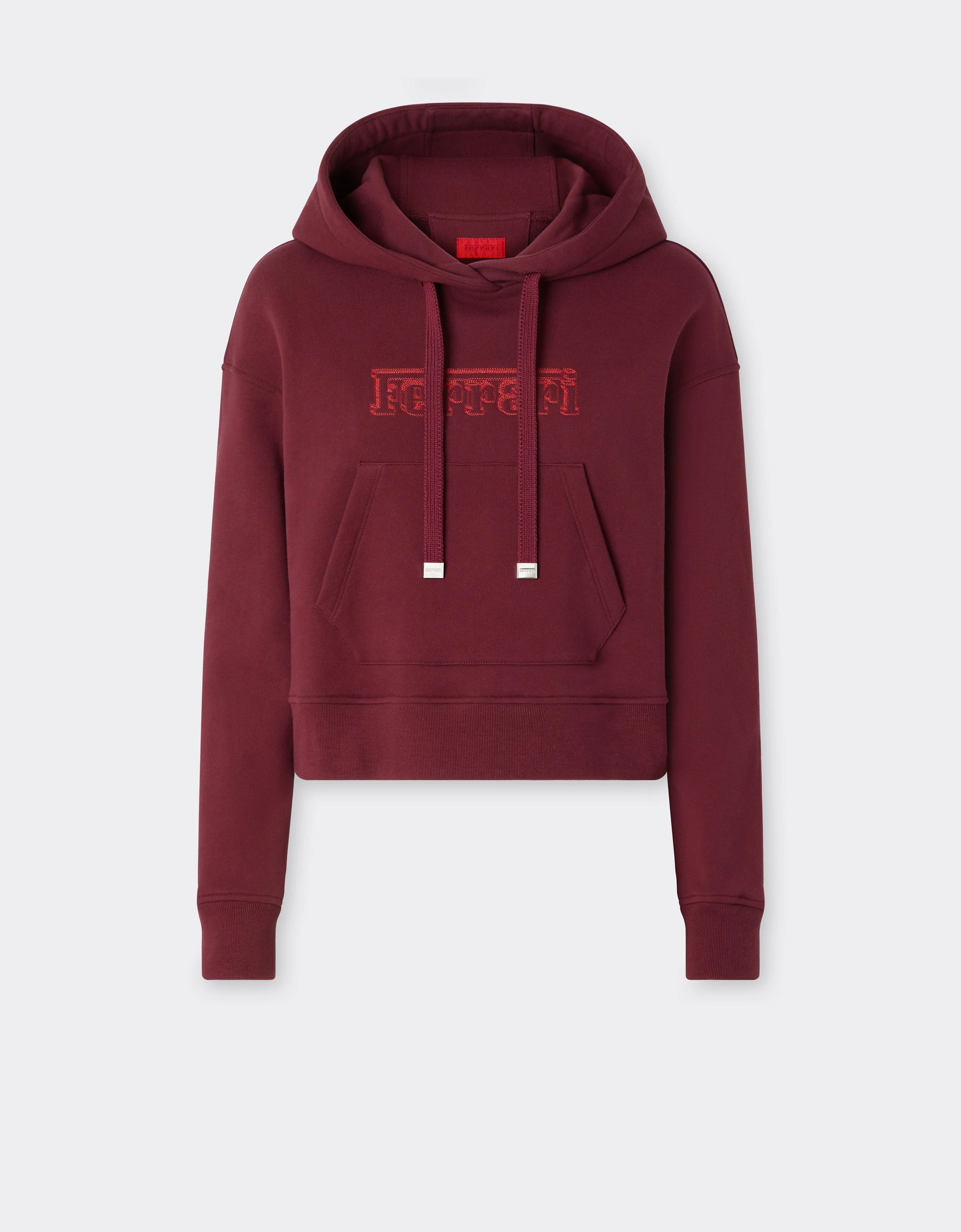 Crop-top cotton sweatshirt with Ferrari embroidery - 1