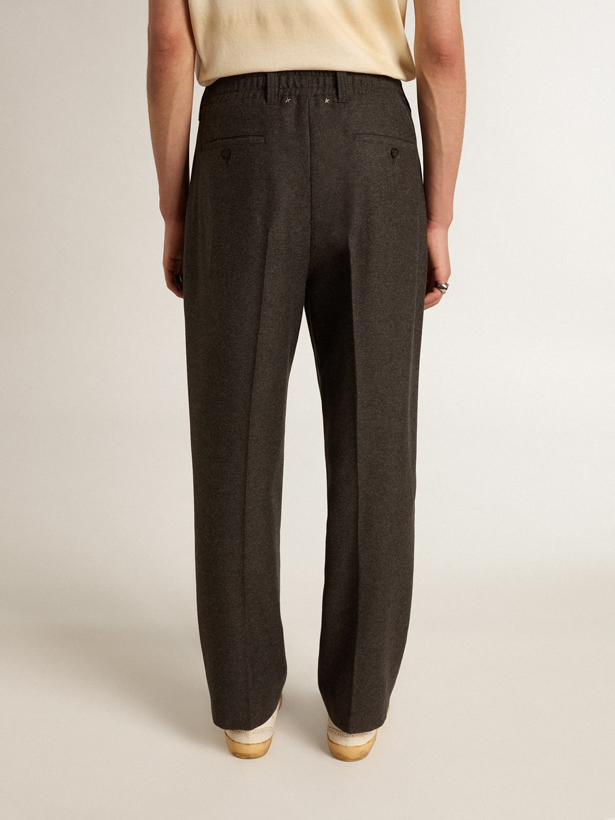 Pants in dark gray wool flannel - 4