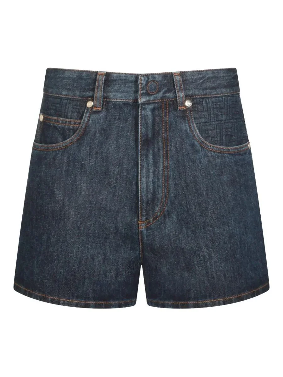 Fendi Flared Denim Shorts With Quilted Ff Motif Clothing - 1