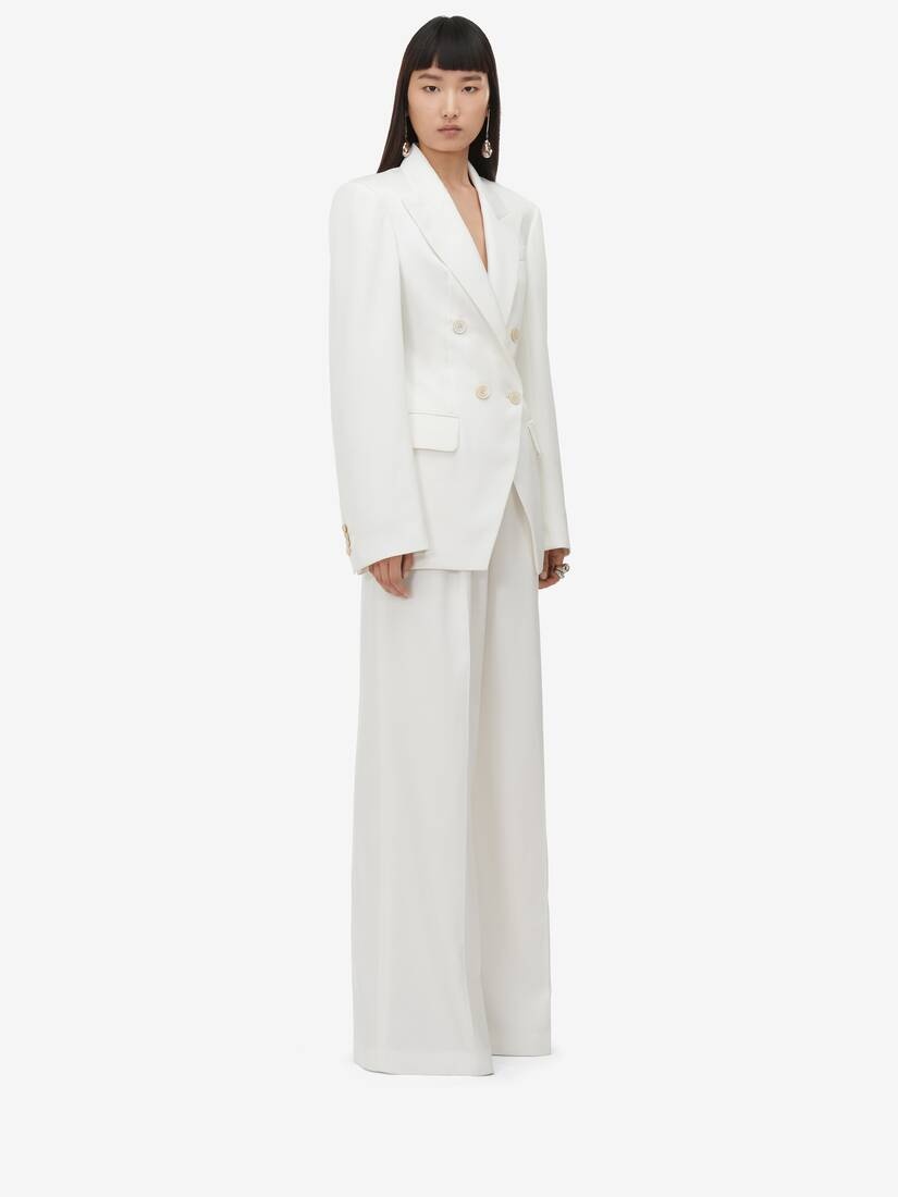 Women's Double Pleat Wide Leg Trousers in Ivory - 3