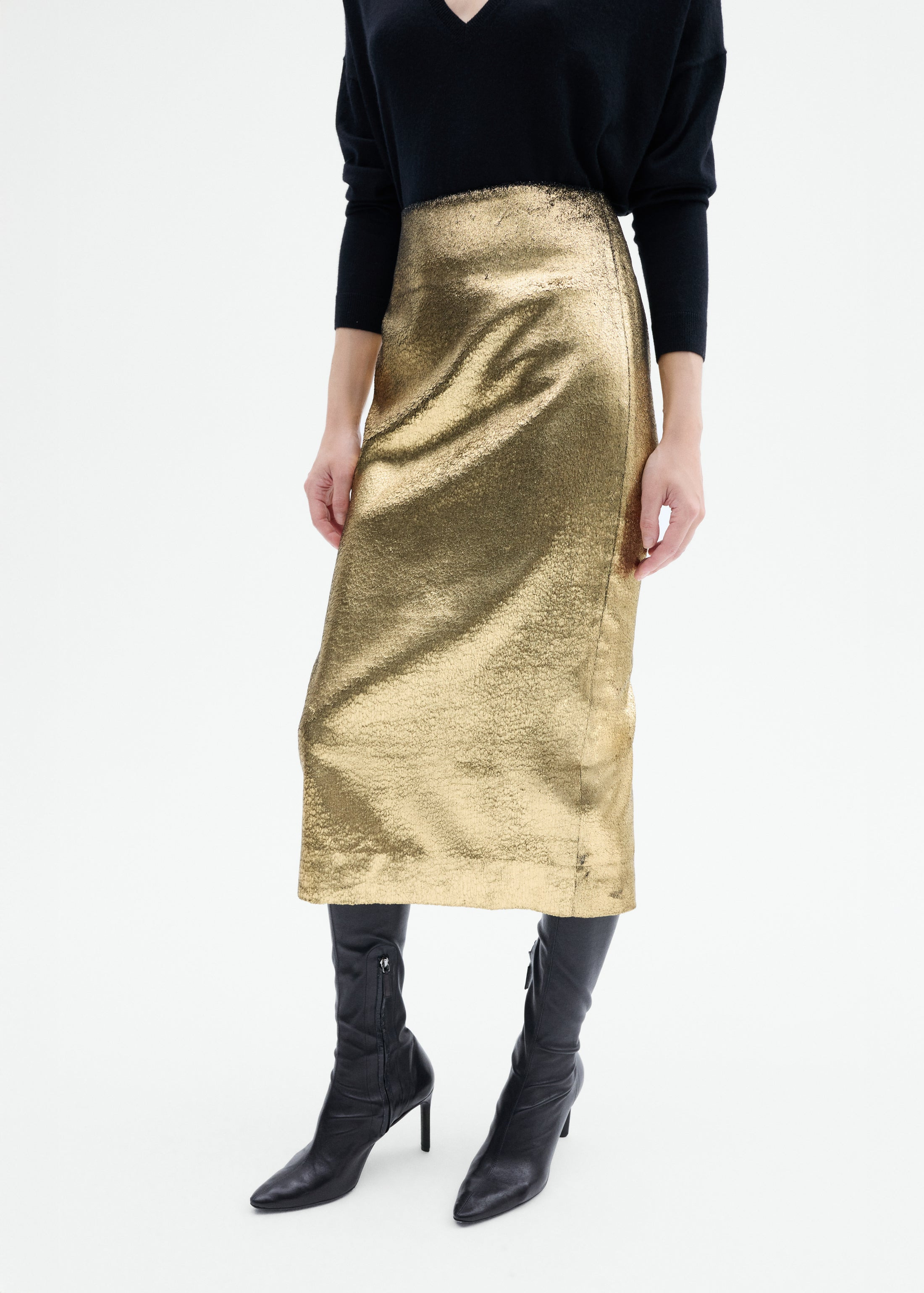 Foil Velvet Midi Pencil Skirt - 3