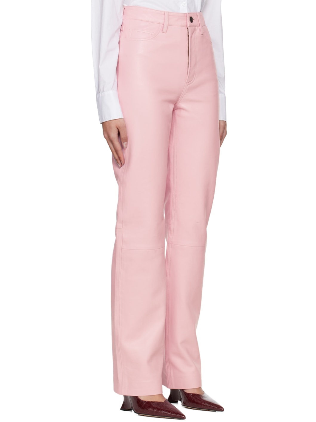 Pink Straight Leather Pants - 2