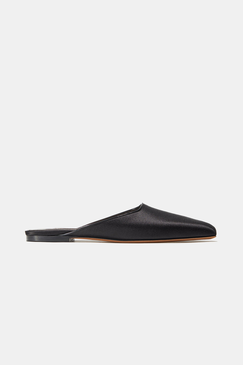 FLAT MULE IN BLACK SATIN — ARCHIVE SAMPLE; FINAL SALE 1