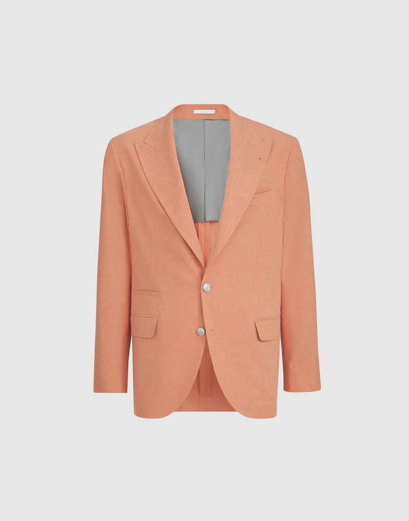 Virgin wool, cotton and silk mouliné deconstructed blazer with peak lapels and metal buttons 1